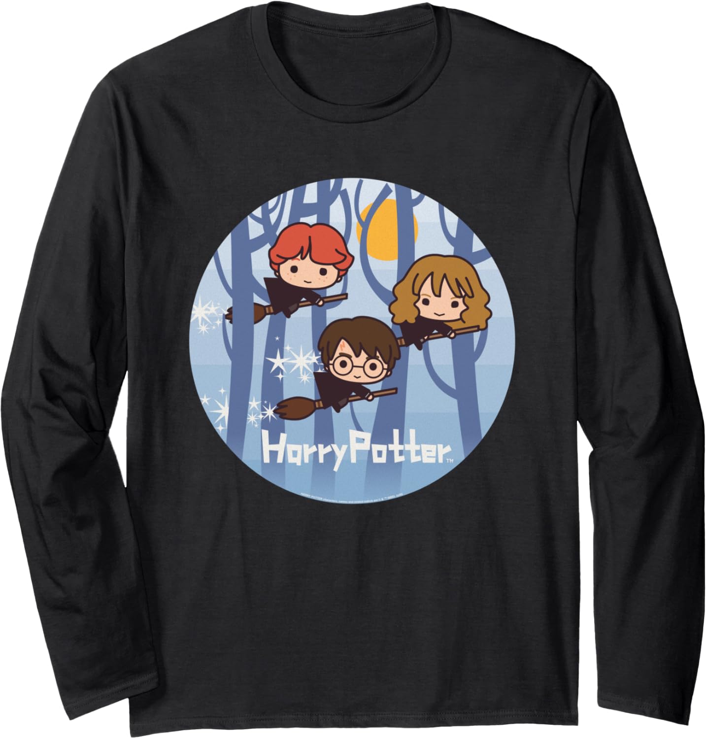 Harry Potter Chibi Trio Flying On Broomsticks Long Sleeve