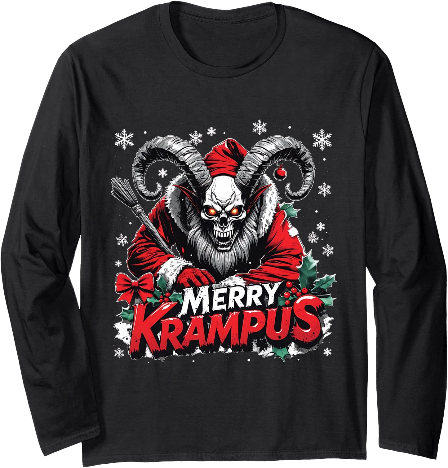Merry Krampus Funny Creepy Christmas Horror Tee Long Sleeve