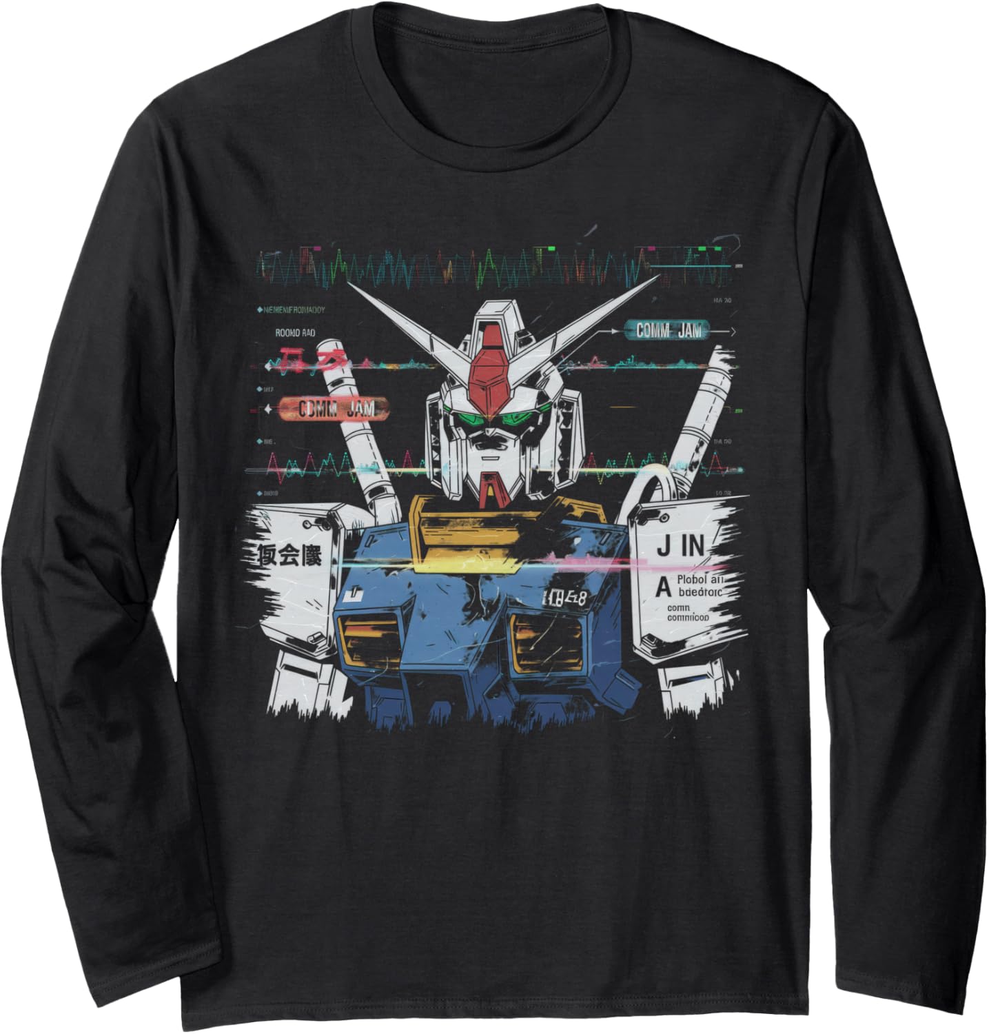 Mecha Tshirt Japanese Mecha Robot Head Anime Art Ukiyo-E Long Sleeve