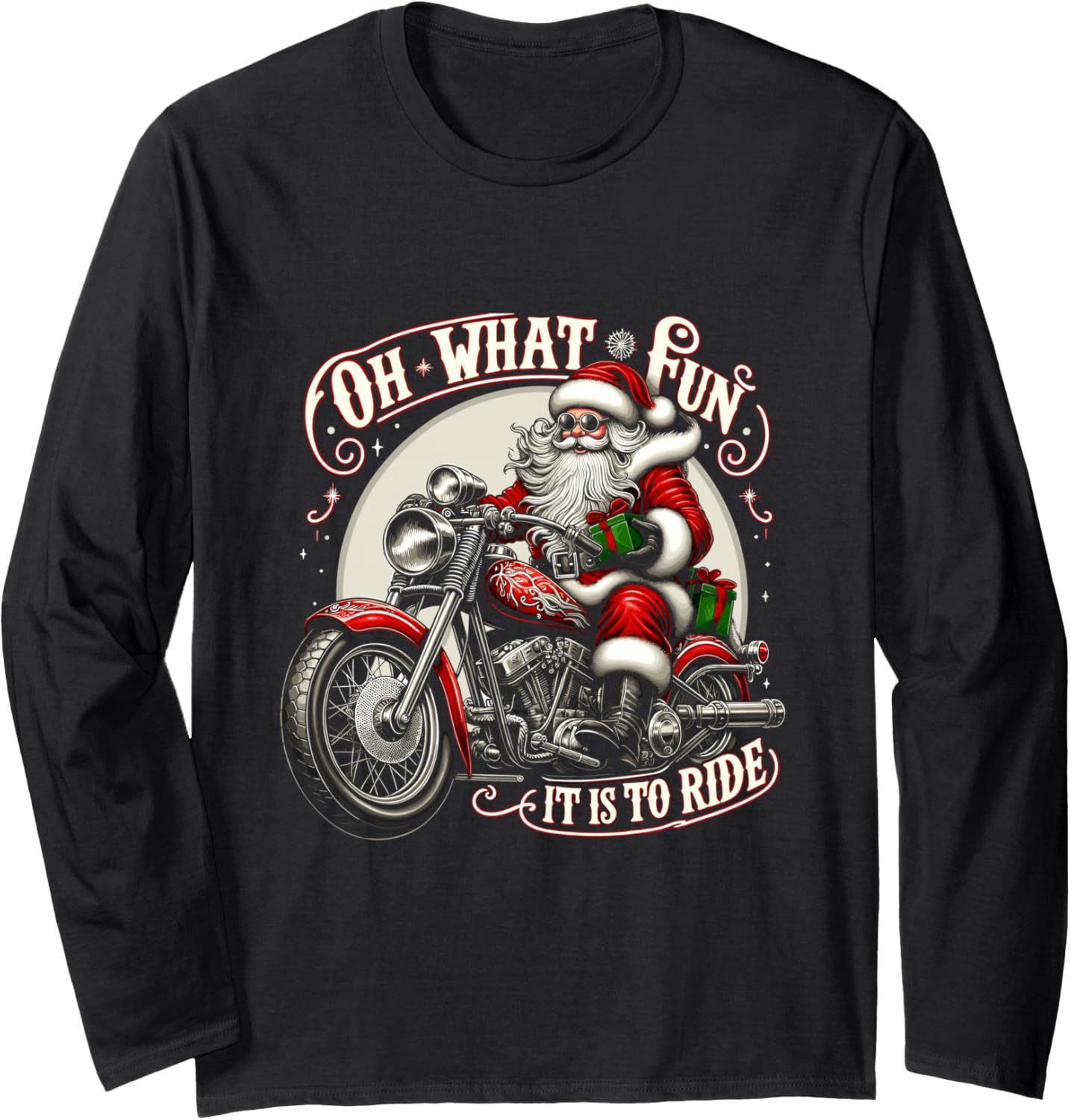 Oh What Fun It is To Ride Motorcycle Biker Santa Xmas Long Sleeve