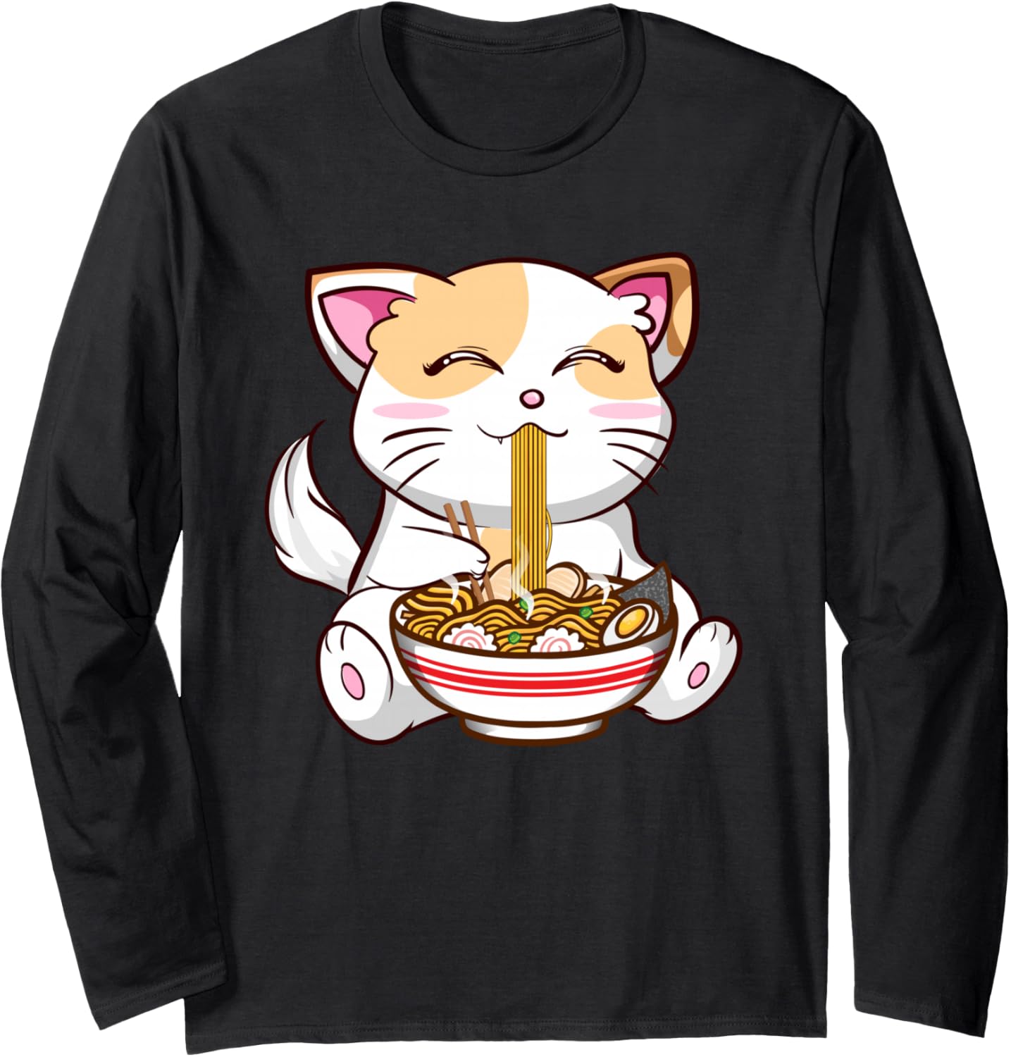 Kawaii Ramen Cat Anime Japanese Noodle Bowl Chibi Kitty Long Sleeve