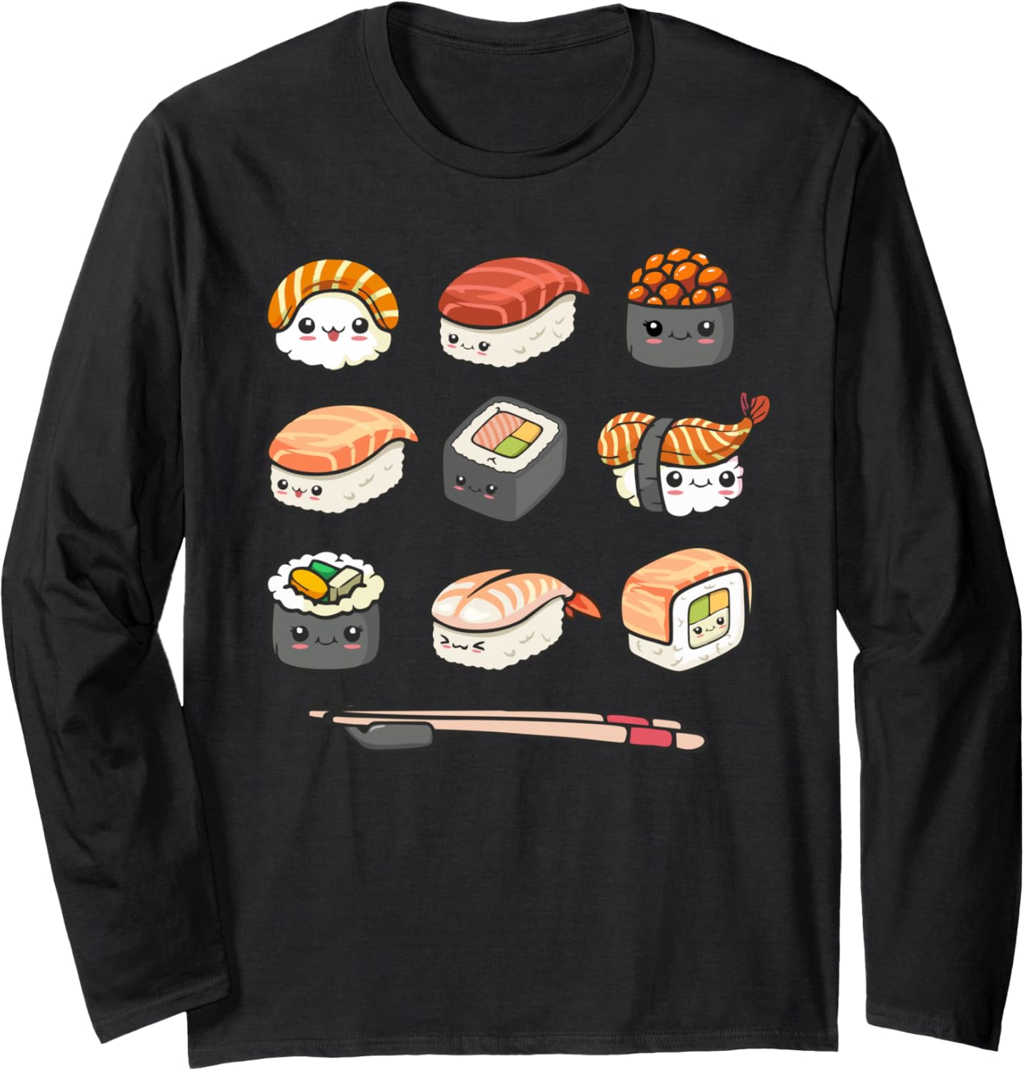 Happy Sushi Anime Kawaii Set Japanese Food Lover Otaku Manga Long Sleeve