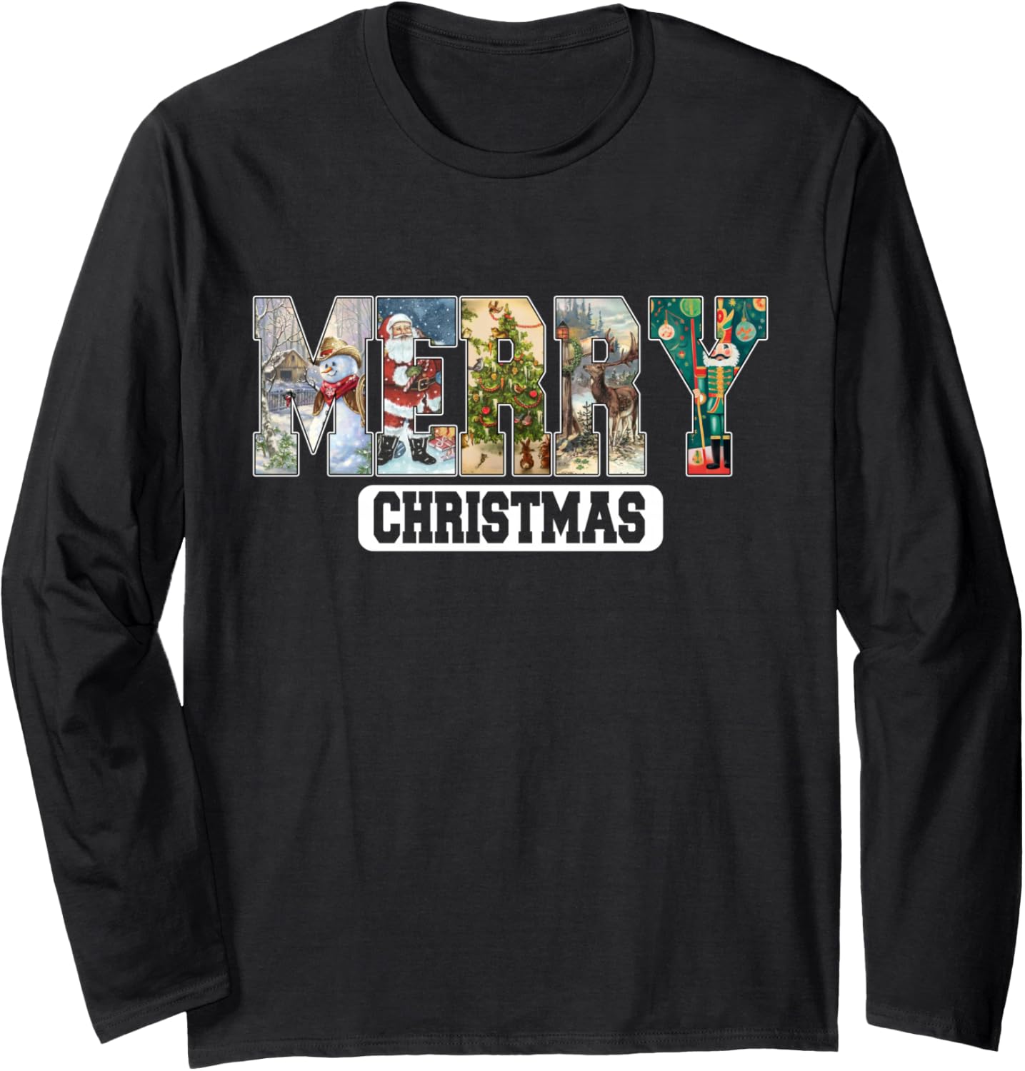 Merry Christmas Tree Santa Snowman Reindeer Nutcracker Xmas Long Sleeve