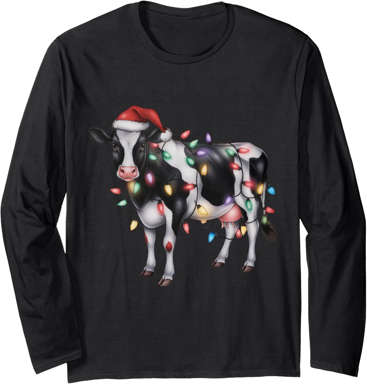 Christmas Cow Design - Festive Lights Holiday Long Sleeve