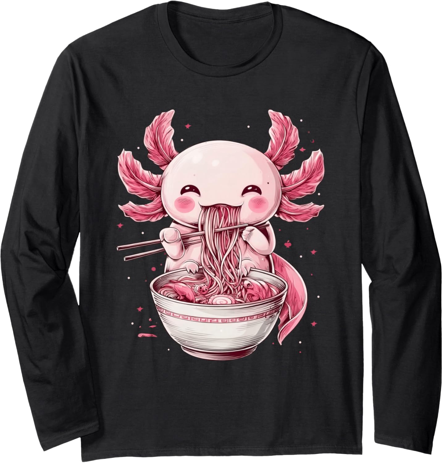 Kawaii Axolotl Eating Ramen Noodles Funny Anime Girls Teens Long Sleeve