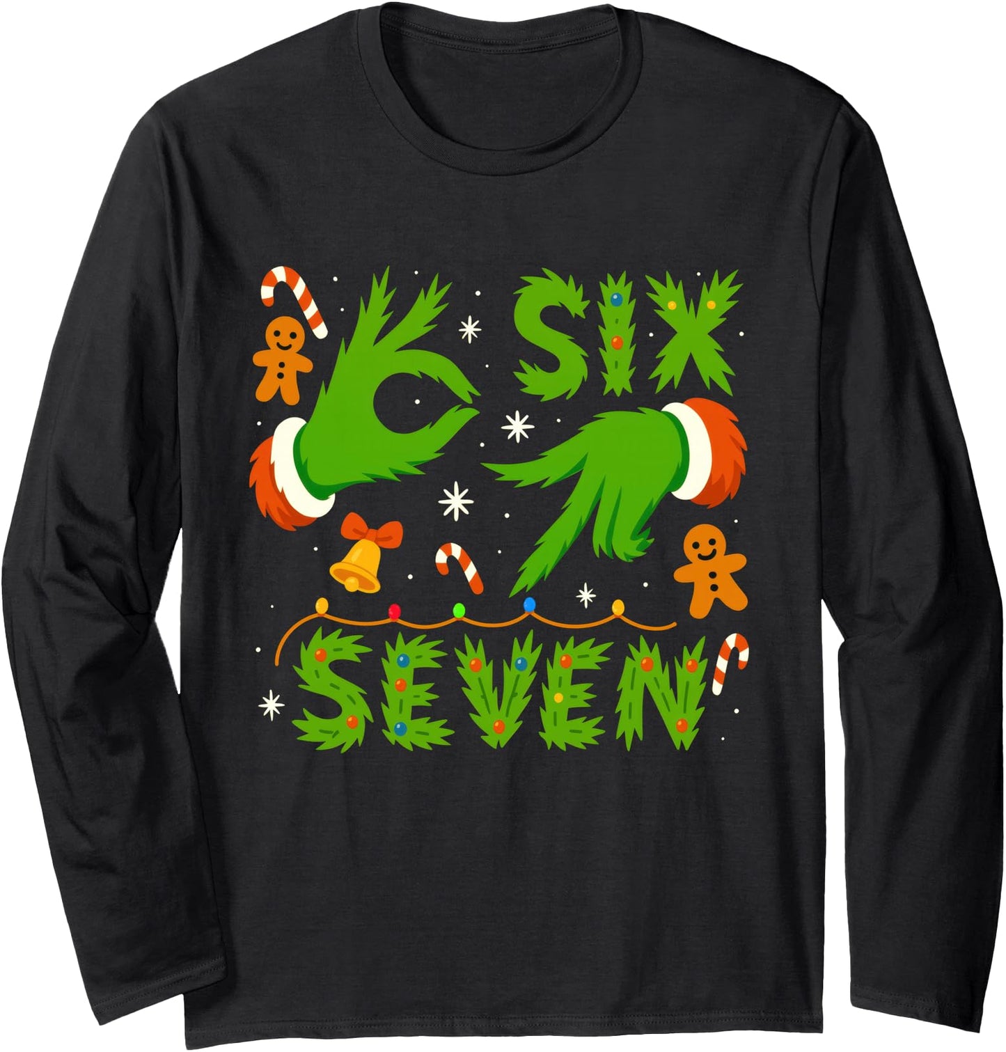 67 Green Hands Christmas Shirt Six Seven Meme Brainrot Xmas Long Sleeve