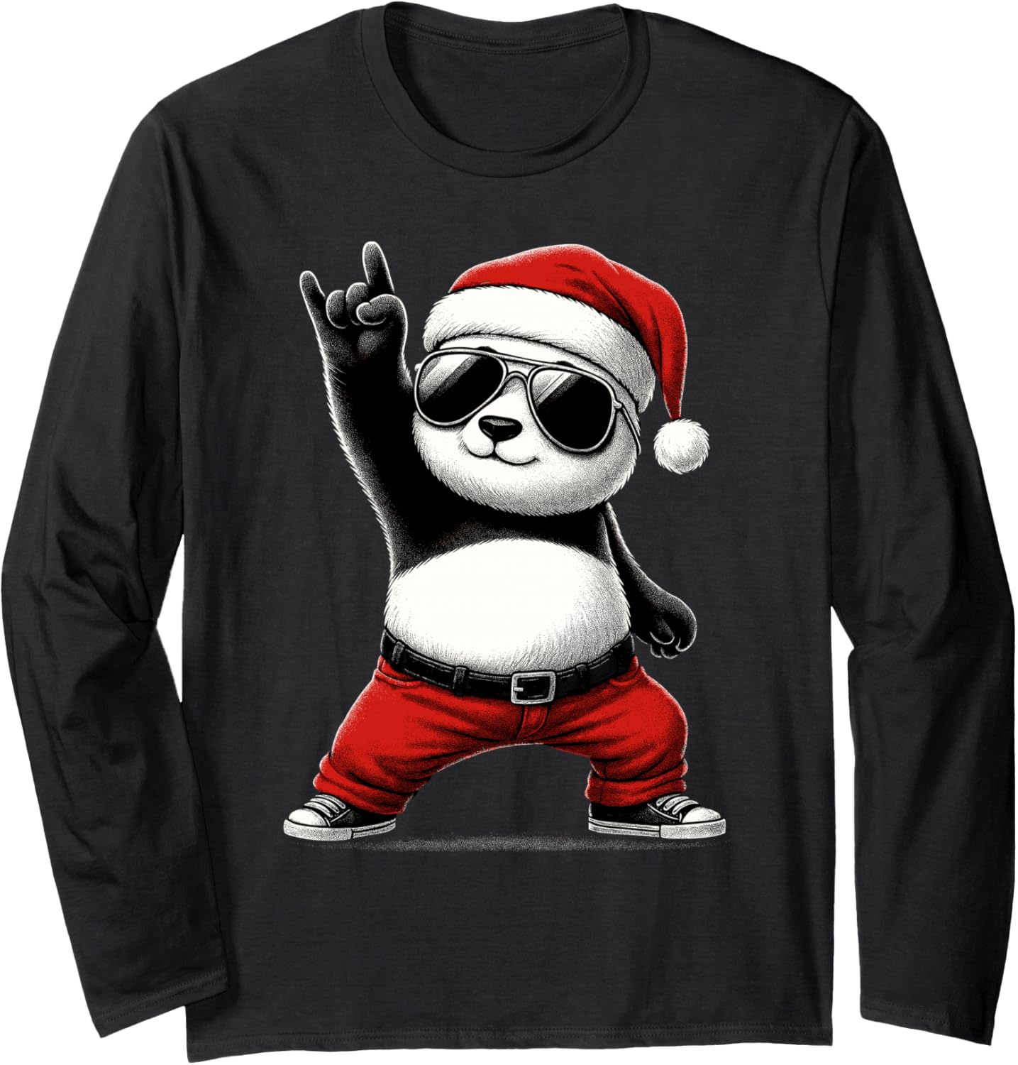 Panda Santa Rock On Men Women Kids Funny Panda Long Sleeve