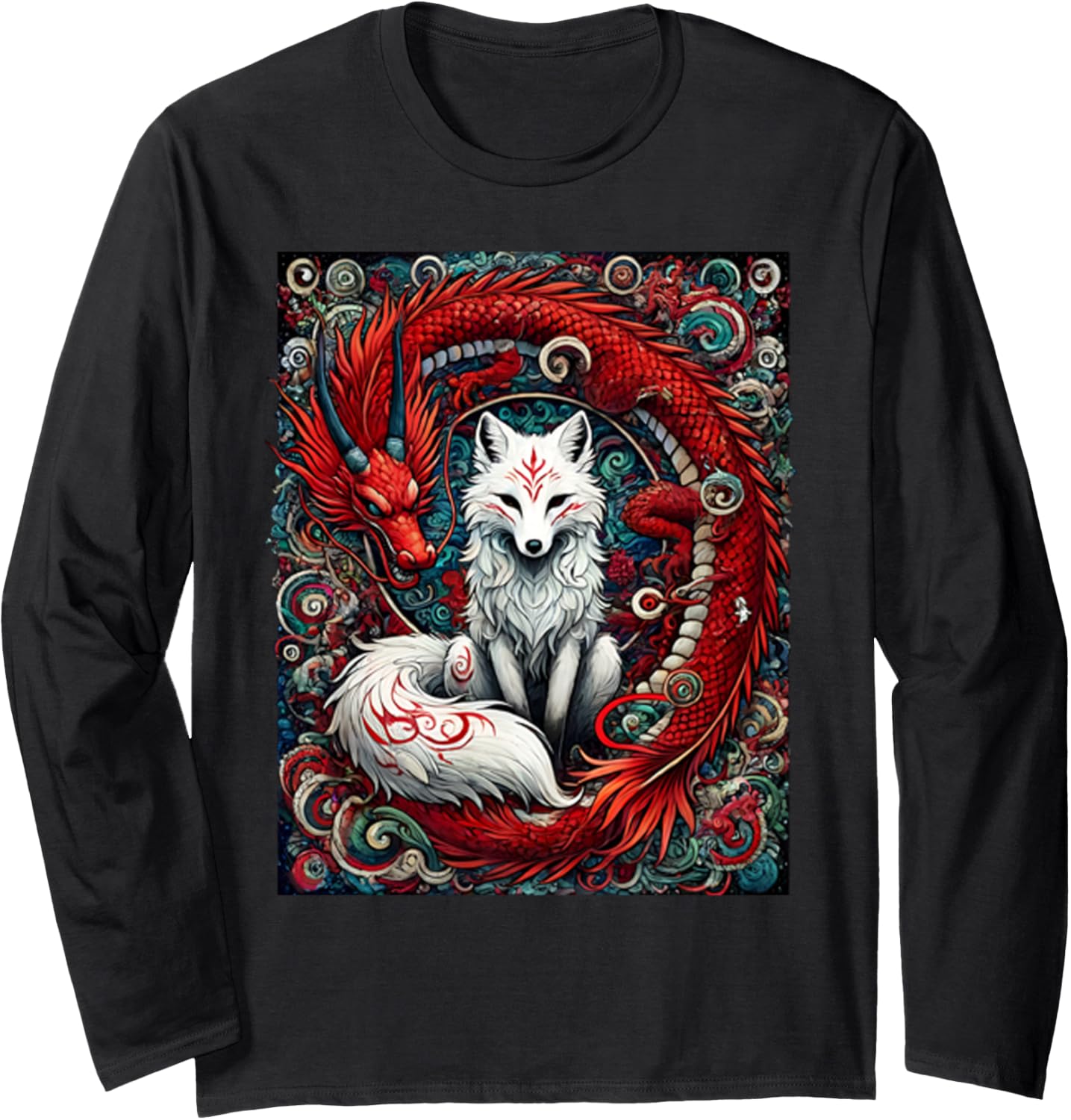 Japanese Mystical Nine-tailed Fox Kitsune Dragon Foxes Long Sleeve