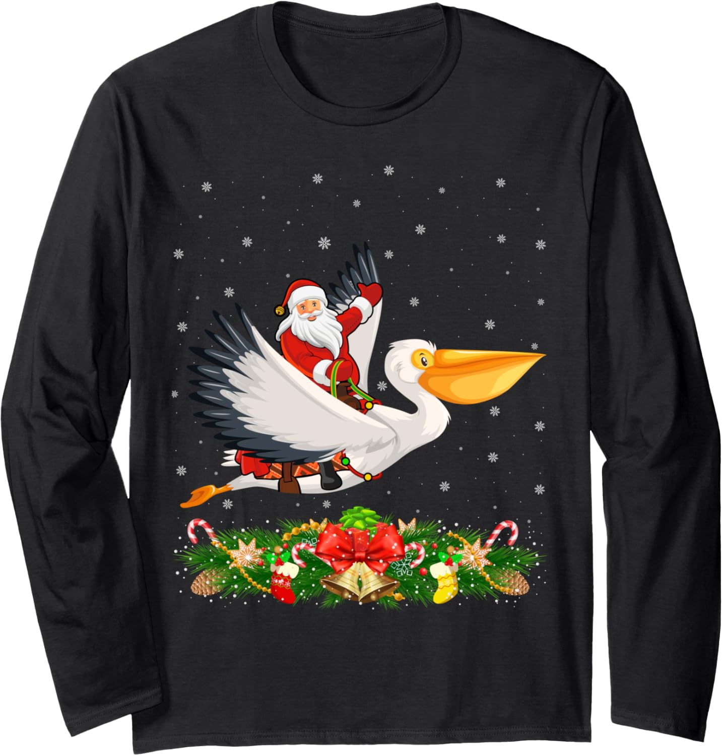 Xmas Decor Lights Funny Santa Riding Pelican Bird Christmas Long Sleeve