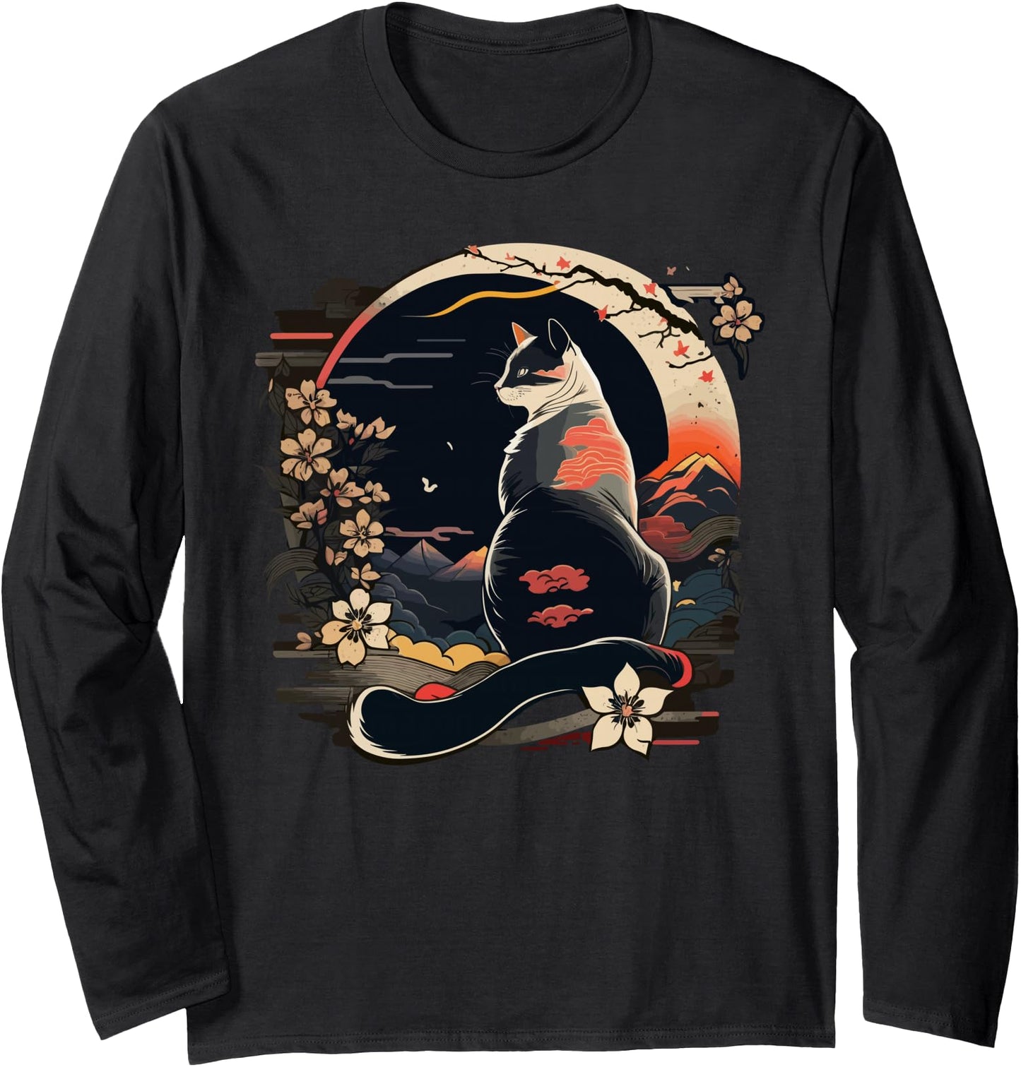 Kawaii Cat Anime Japanese Retro Men Women Funny Cat Long Sleeve