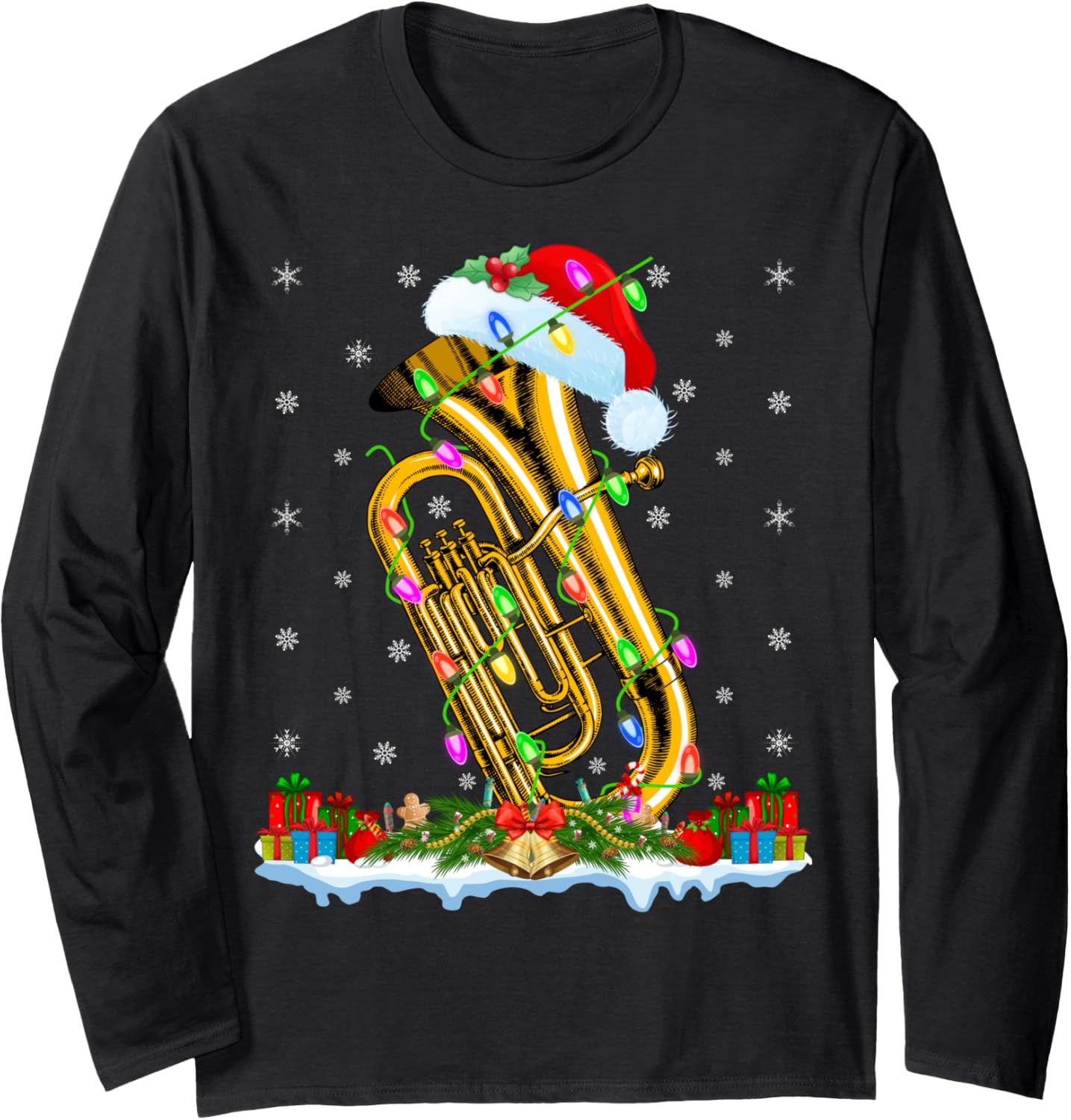 Tuba Xmas Lighting Santa Tuba Christmas Long Sleeve
