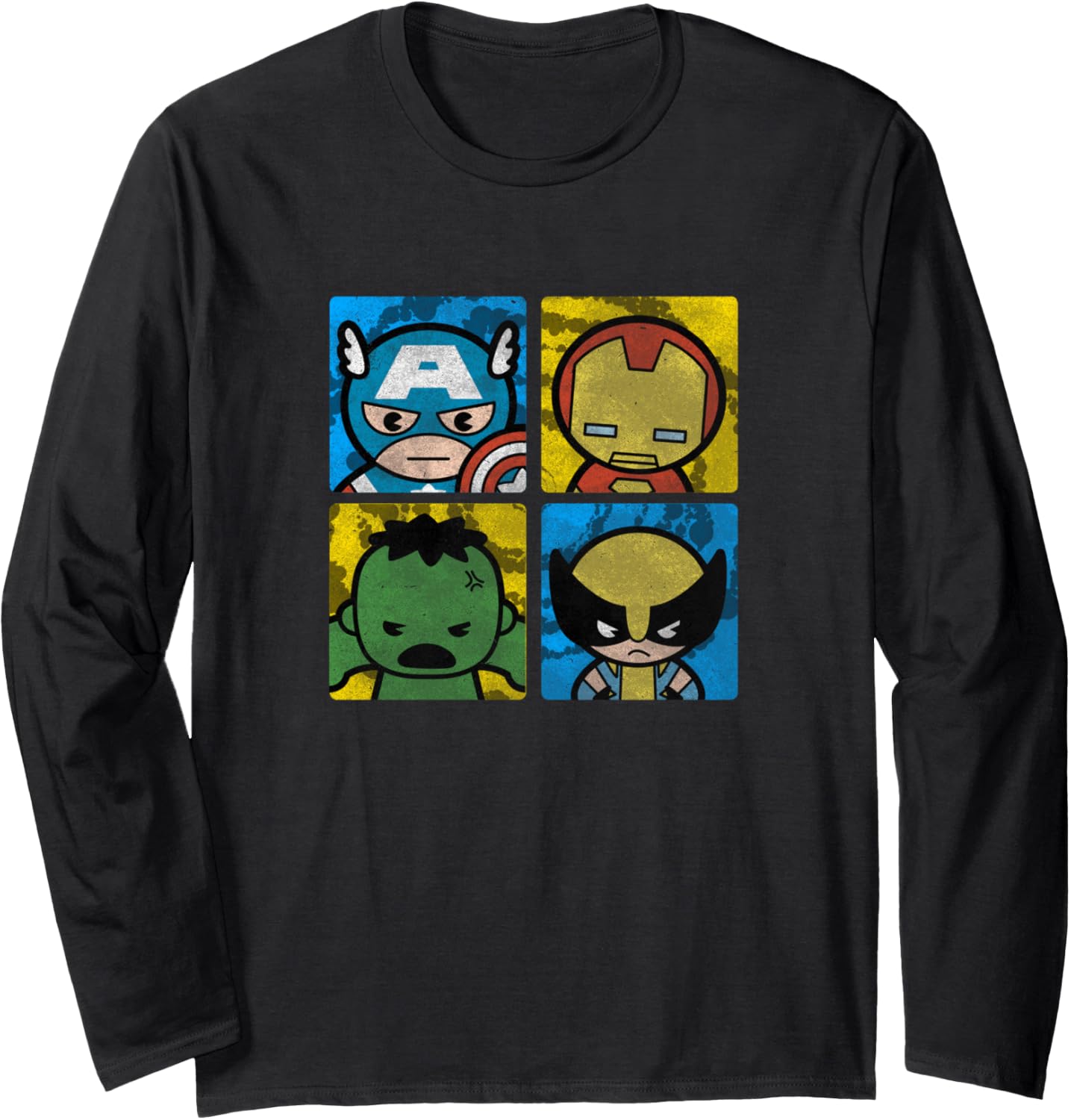 Marvel Kawaii Chibi Avengers Character Panels Distressed Long Sleeve