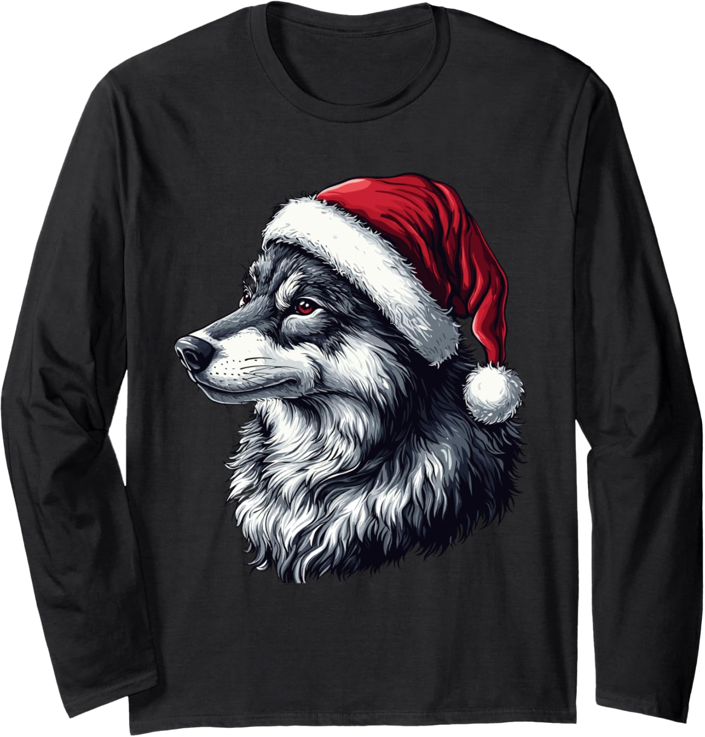 Funny Xmas Wolf Lovers Christmas Pajama Wolf Santa Hat Long Sleeve