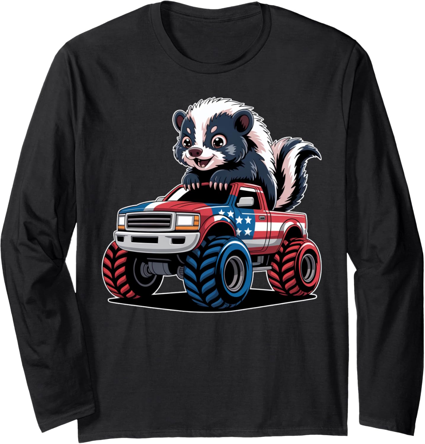 Patriotic Monster Truck With Chibi Skunk Long Sleeve