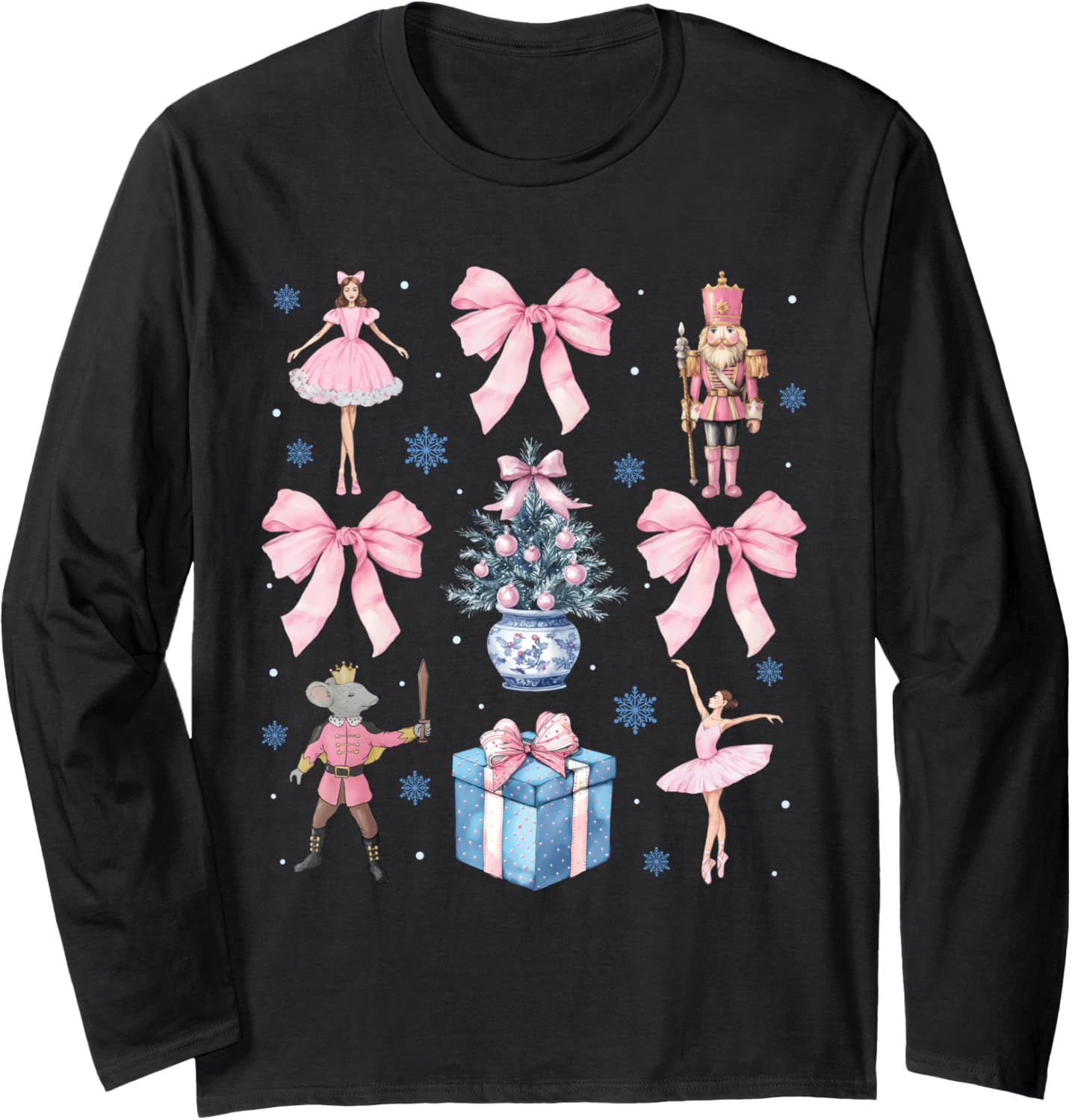 Pink Coquette Bow Christmas Nutcracker Ballet Xmas Holiday Long Sleeve