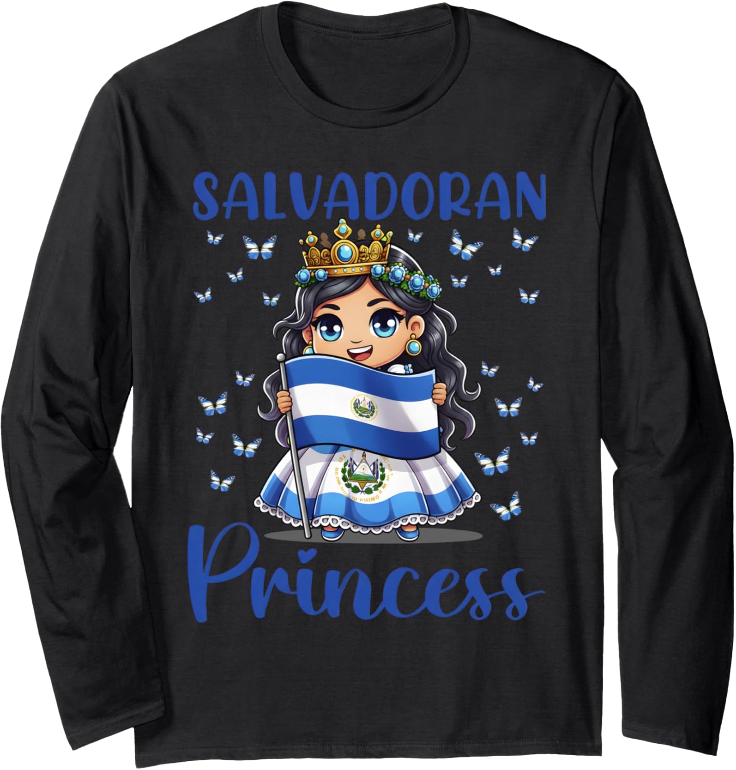 Salvadoran Princess Flag Butterfly Cute Chibi Long Sleeve