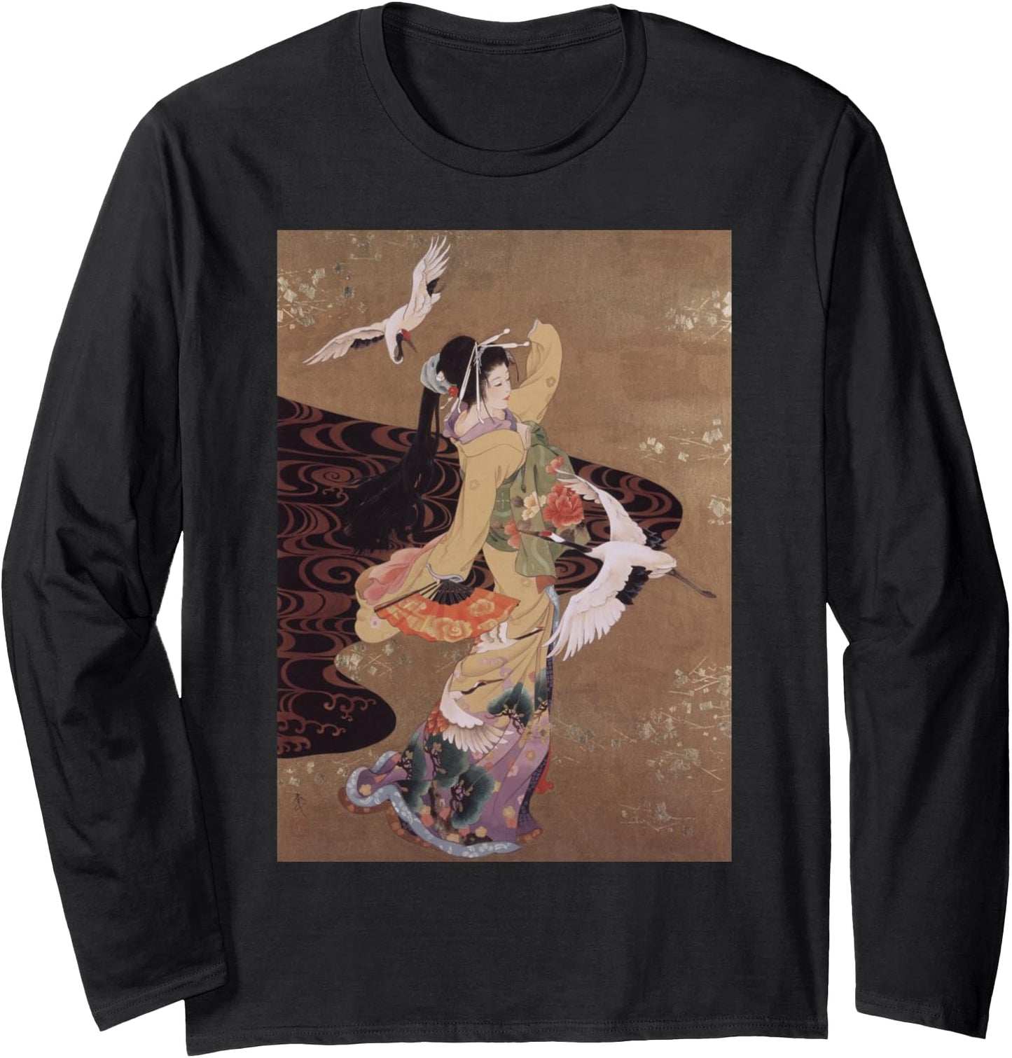 Dance of Cranes Japanese Retro Art Long Sleeve