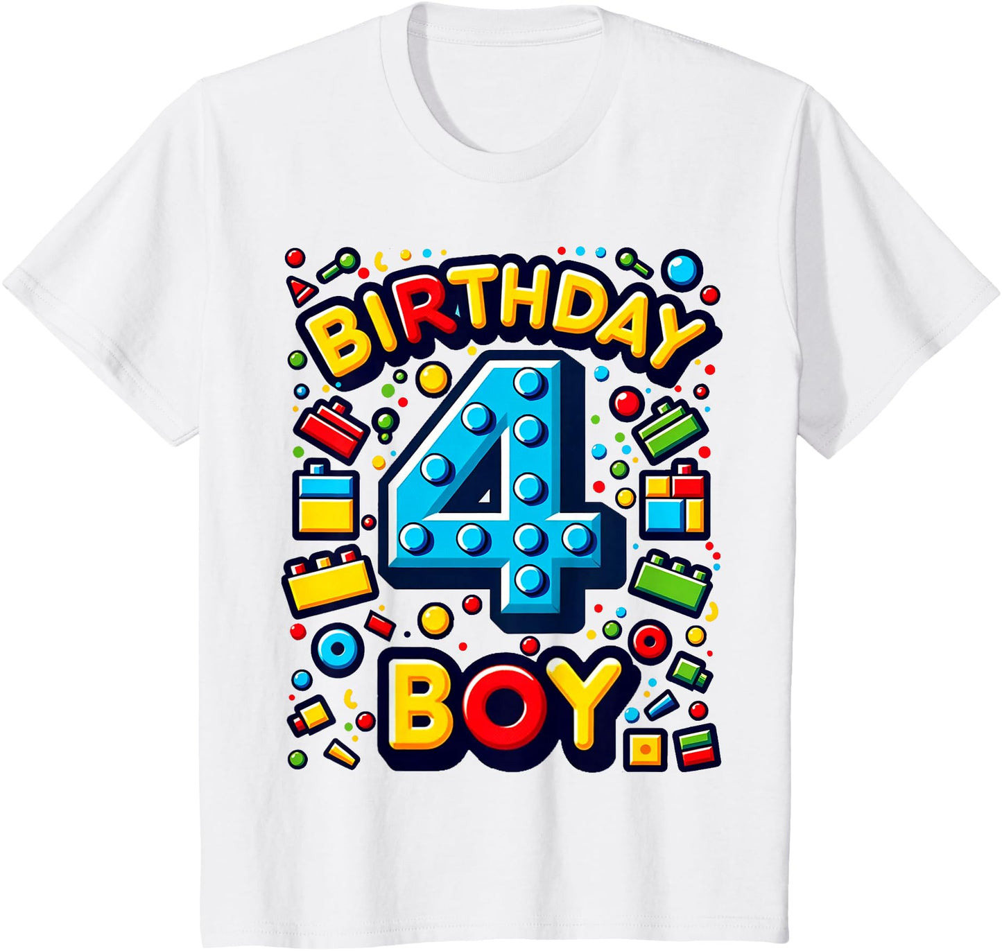 Kids 4th Birthday Boy Building Bricks Blocks 4 Year Bday Builder