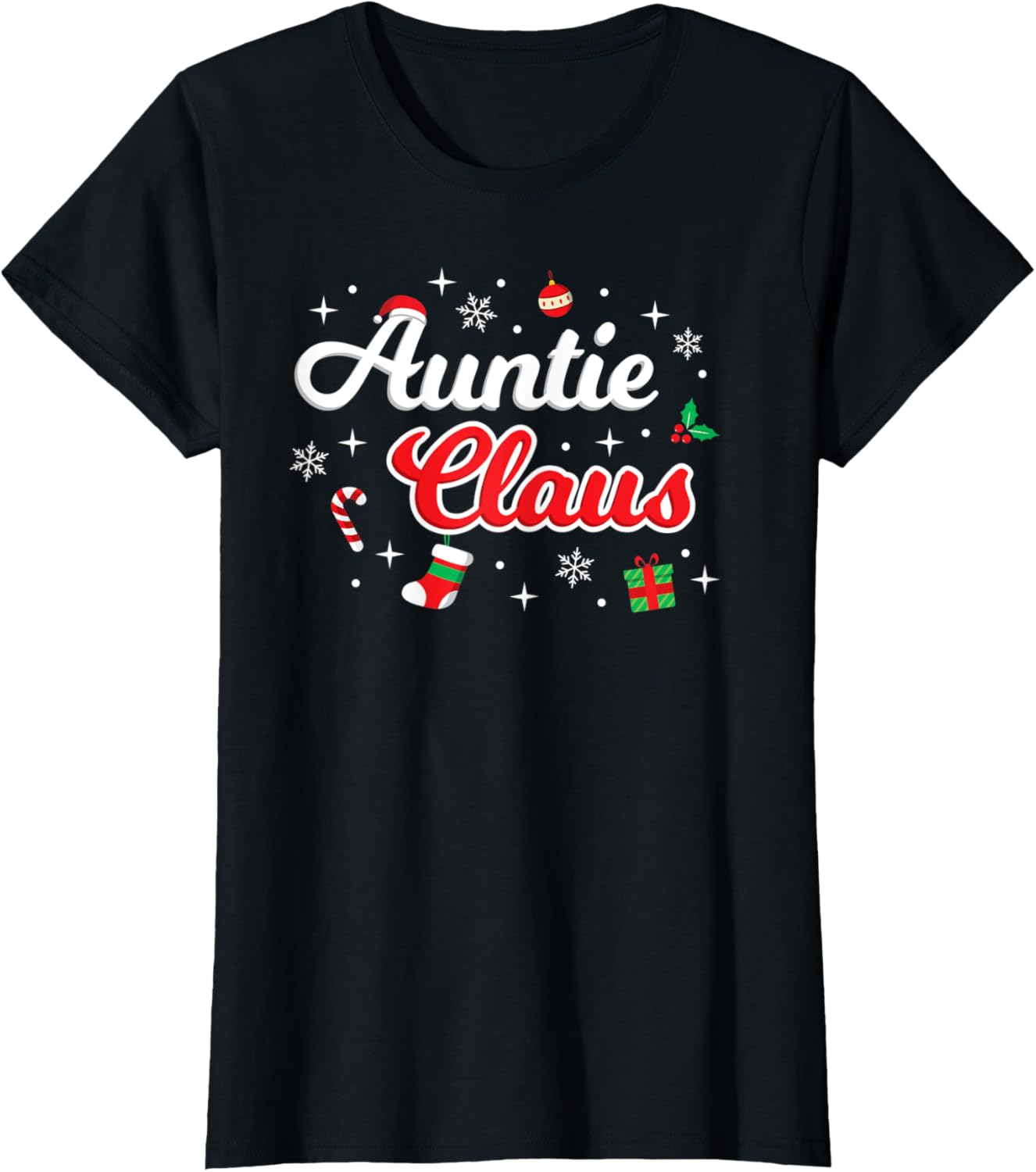 Womens Auntie Claus T Shirt Aunt Xmas Santa Matching Group Cute