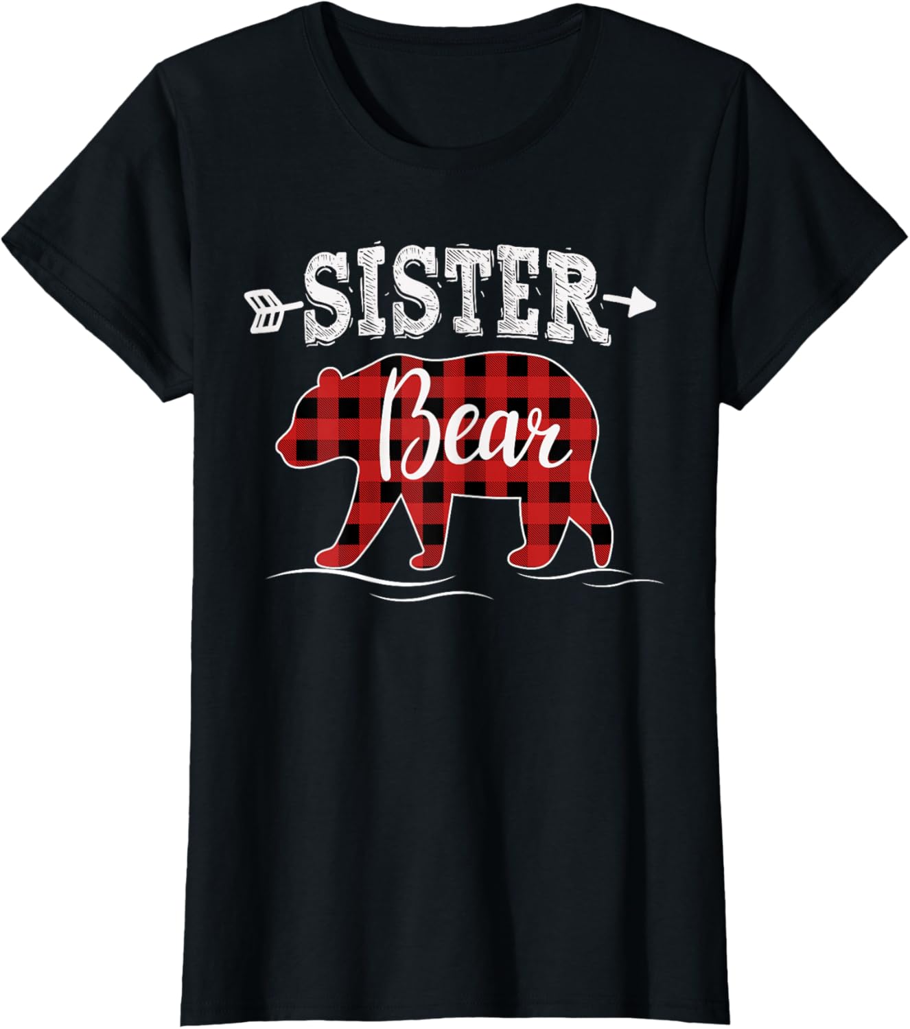 Cute Sister Bear Dark Red Pleid Xmas Pajama Family Girl