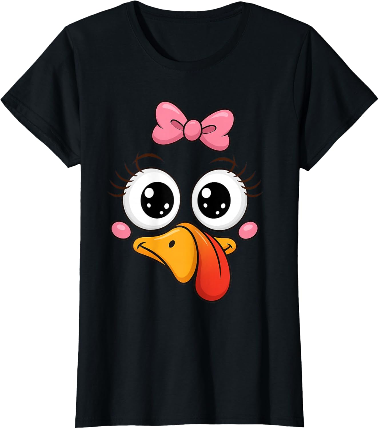 Funny Thanksgiving Turkey Face Pink Bow Women Girls Turkey