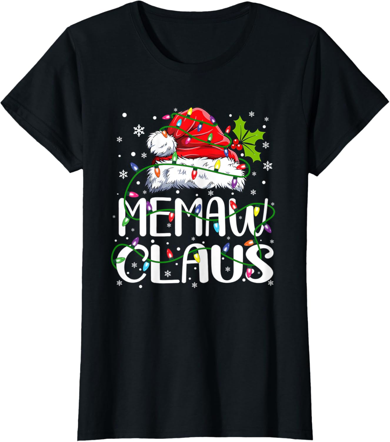 Womens Memaw Claus Christmas Santa Hat Matching Family Xmas Lights