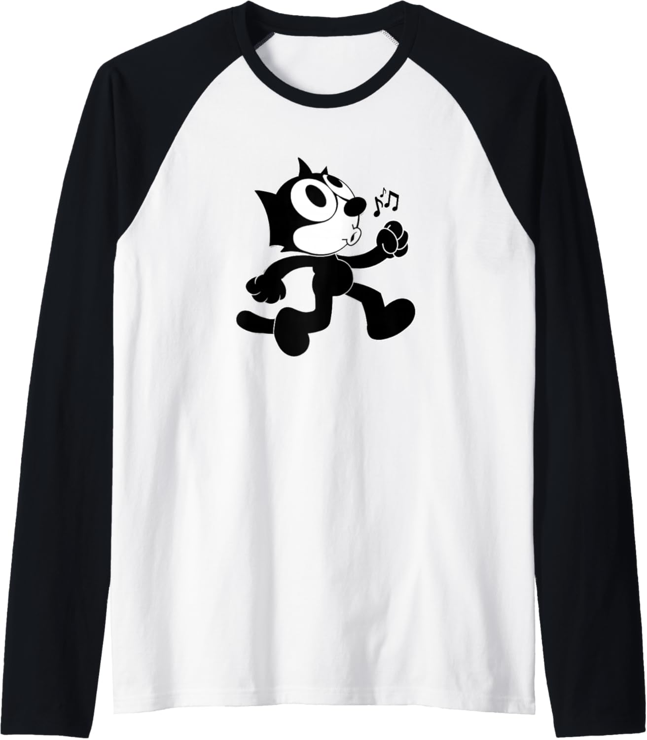 Felix Cartoon Whistling and Walking Music Notes Felix Tee Raglan Baseball Tee