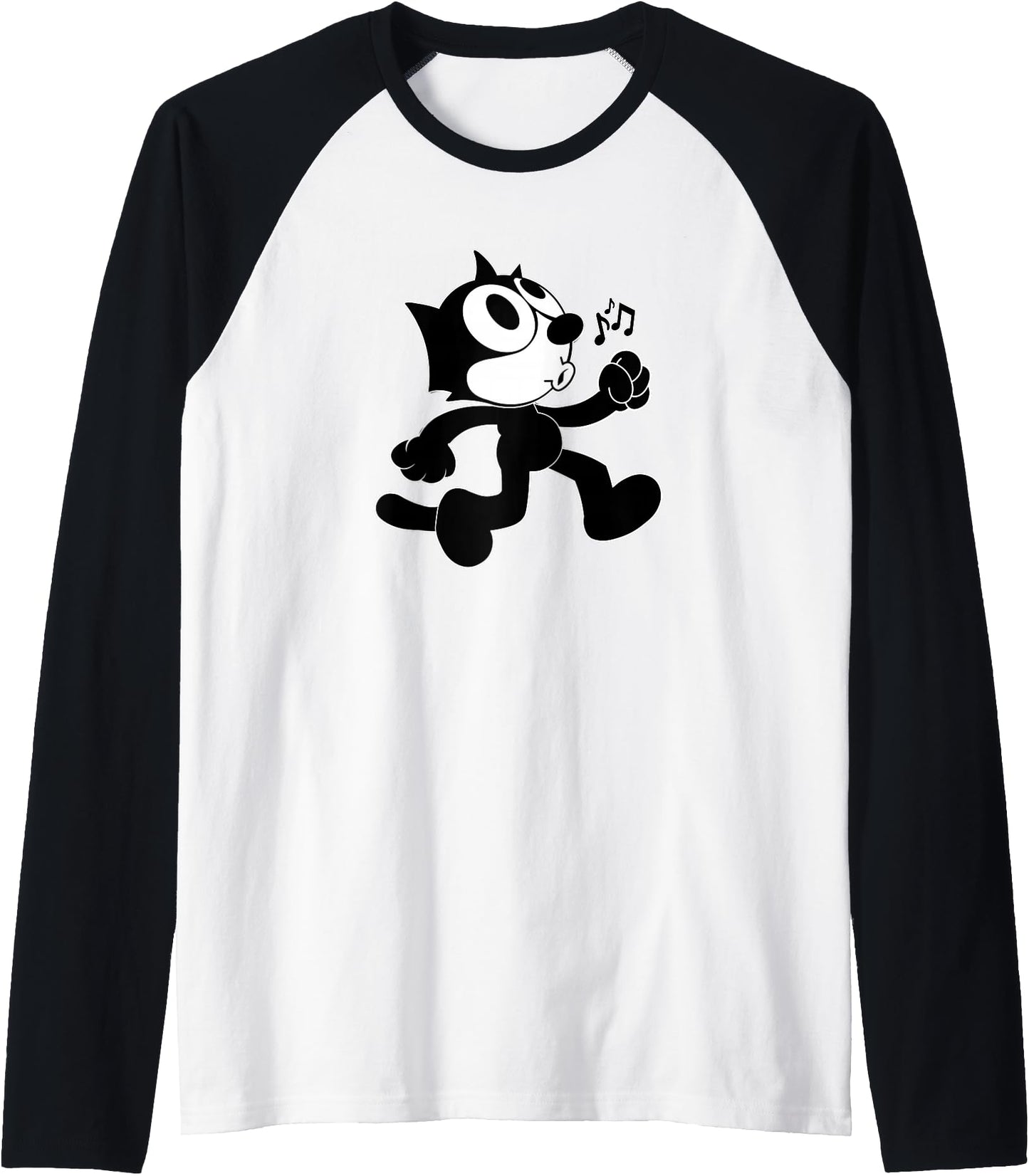 Felix Cartoon Whistling and Walking Music Notes Felix Tee Raglan Baseball Tee