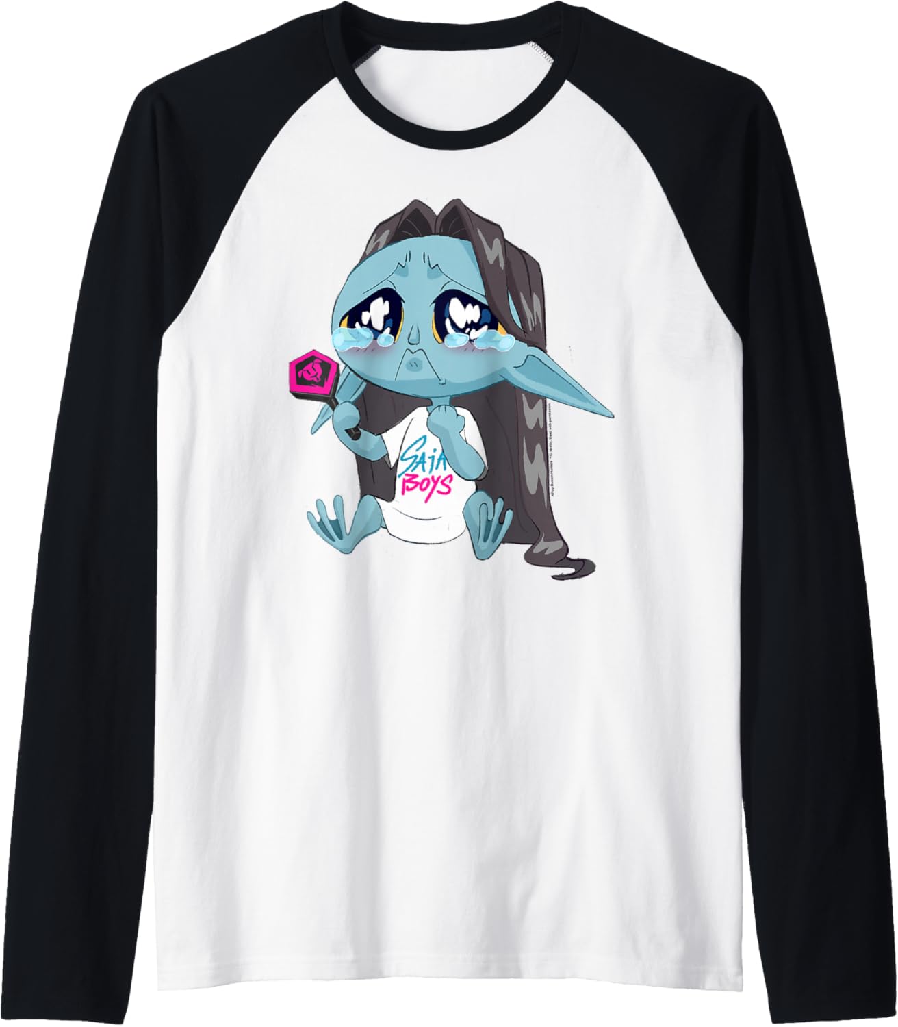 Kpop Demon Hunters Halloween Chibi Crying Saja Boys Demon Raglan Baseball Tee
