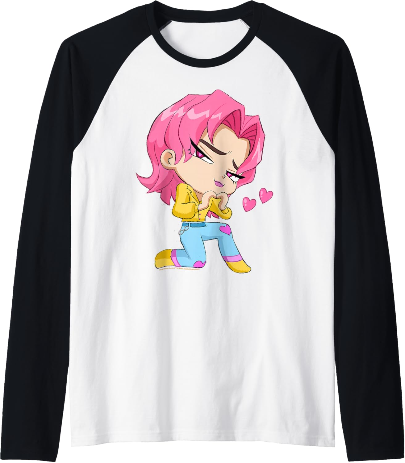 Kpop Demon Hunters Halloween Chibi Romance from Saja Boys Raglan Baseball Tee