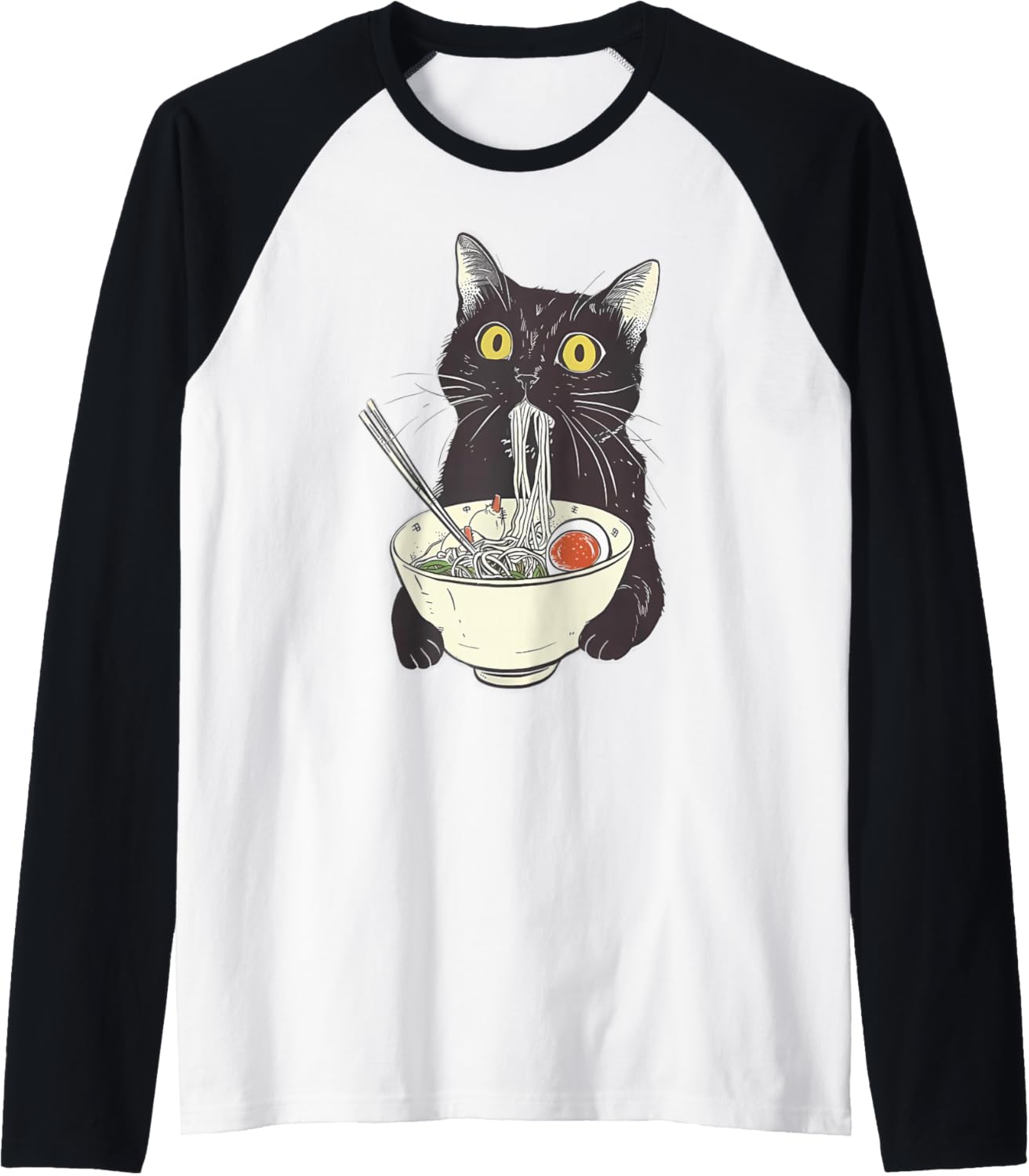 Cat Ramen Noodle Japanese Anime Manga Kawaii Cat Raglan Baseball Tee