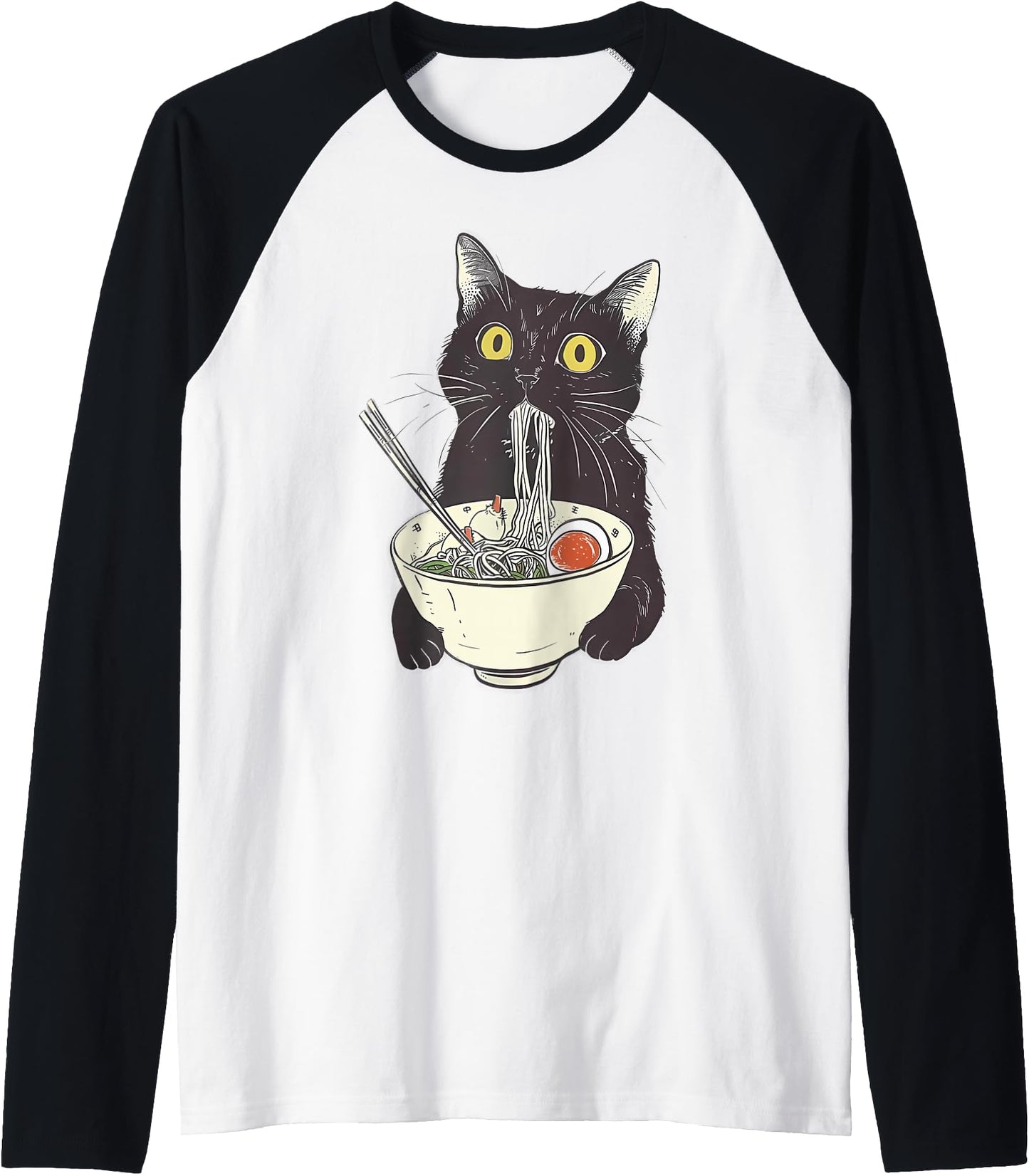 Cat Ramen Noodle Japanese Anime Manga Kawaii Cat Raglan Baseball Tee