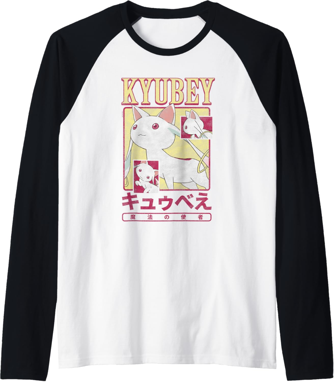 Madoka Magica Kyubey Collage Magic Creature Anime Raglan Baseball Tee
