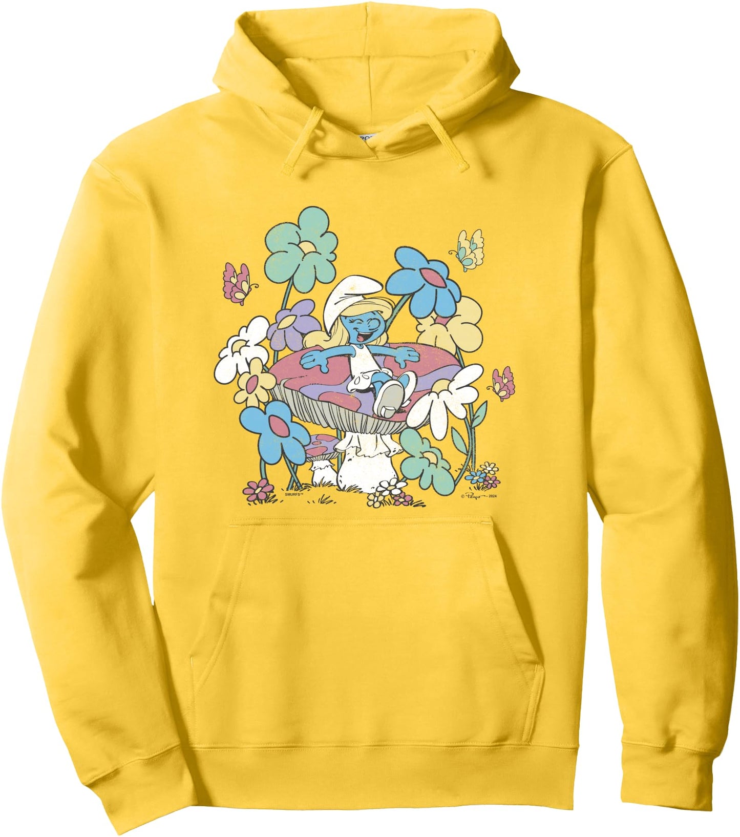 The Smurfs Smurfette Having Fun In Nature Distressed Pullover Hoodie