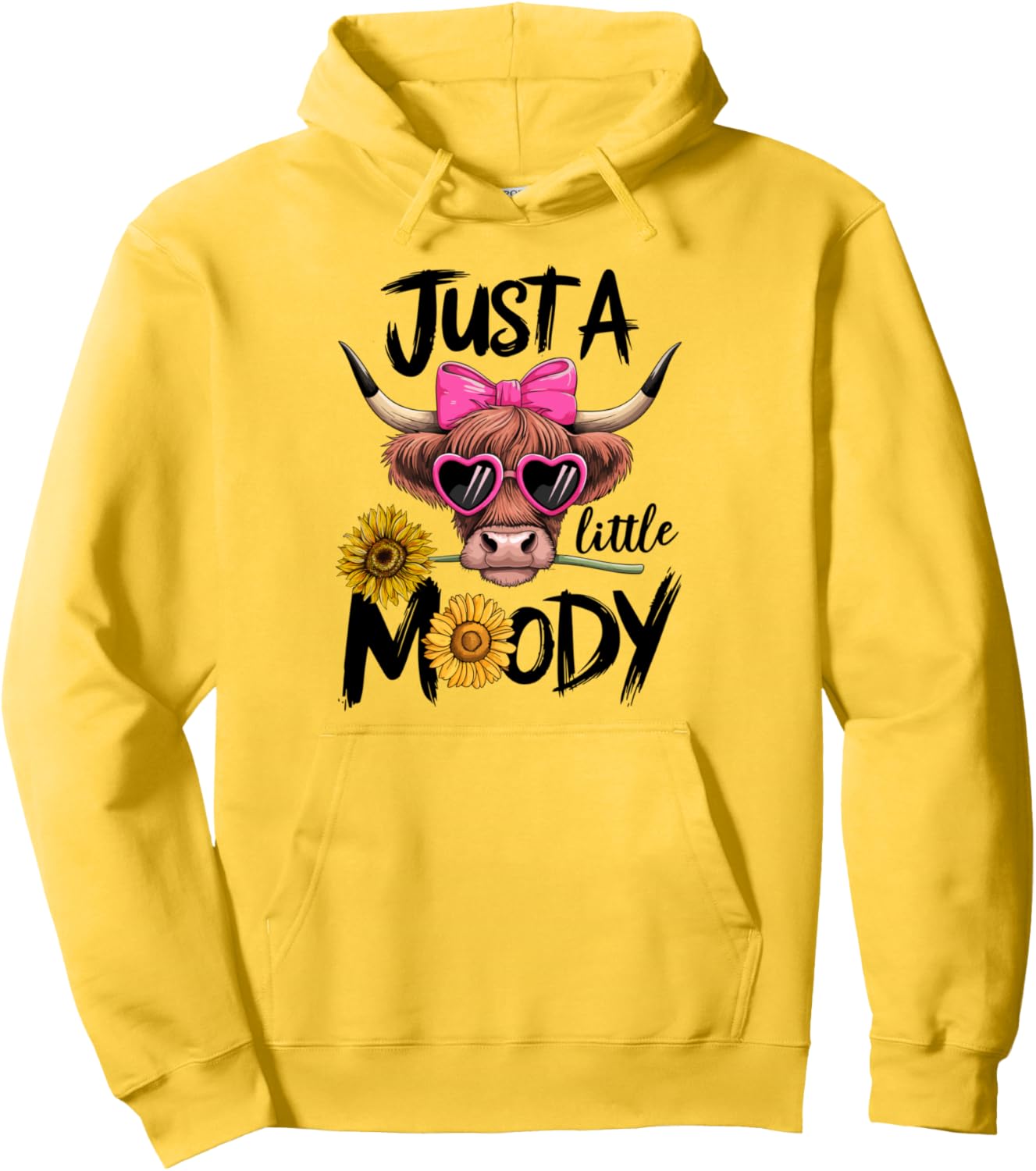 Just A Little Moody Sunflower Highland Cow Funny Quote Women Pullover Hoodie