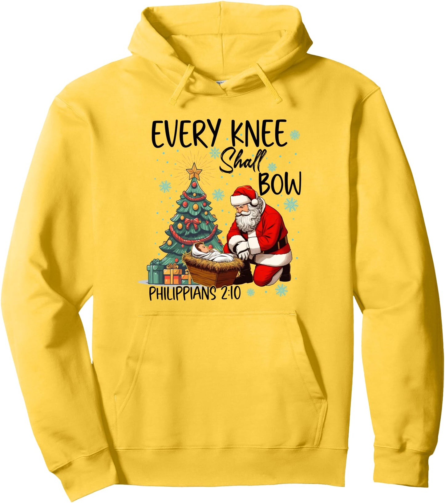 Every Knee Shall Bow, Kneeling Santa, Baby Jesus Pullover Hoodie
