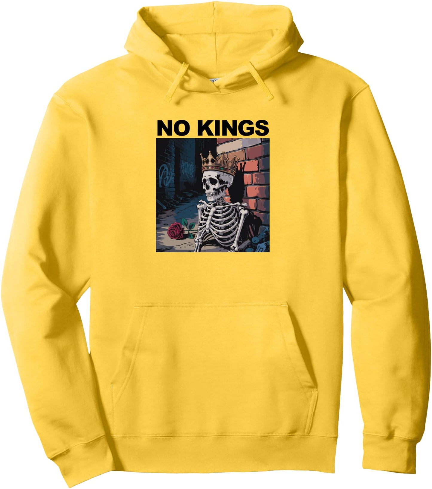 No Kings In America Skeleton With Crown Pullover Hoodie
