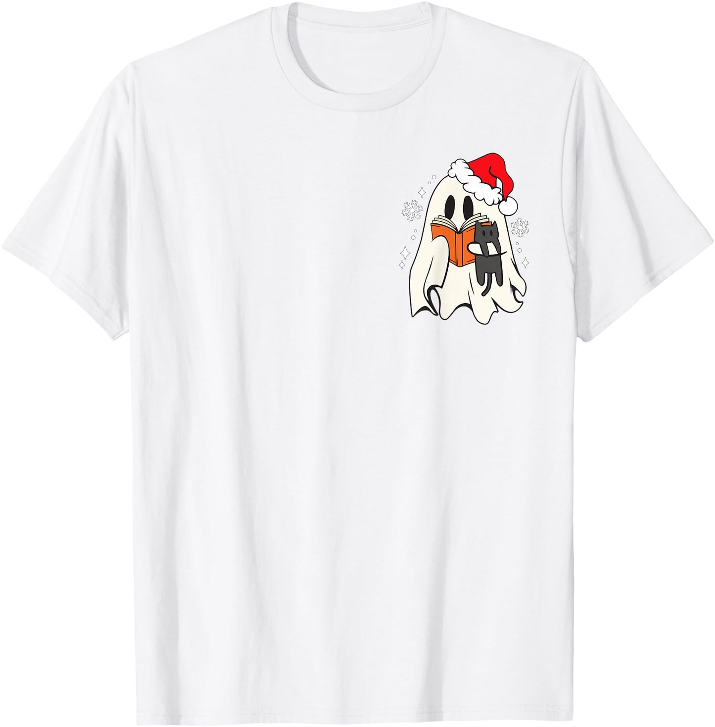 Retro Ghost Reading Book With Cat Bookish Club Christmas T-Shirt for Men Women