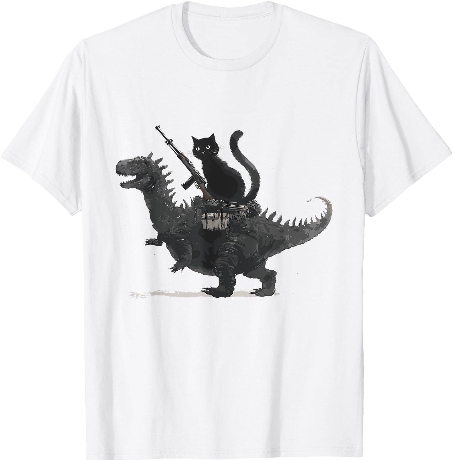 Samurai Black Cat Riding Dinosaur Japanese