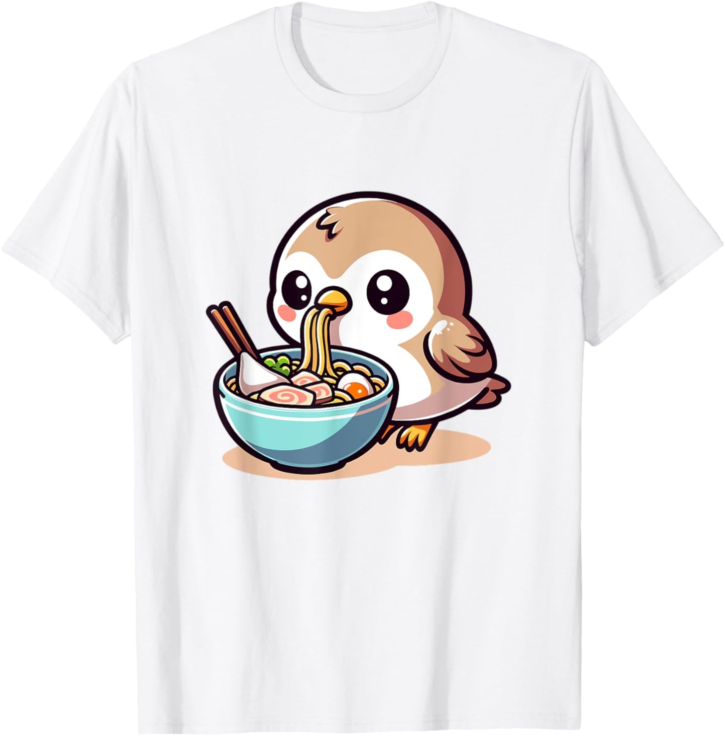 Cute Japanese Kawaii Chibi Sparrow Eating Ramen