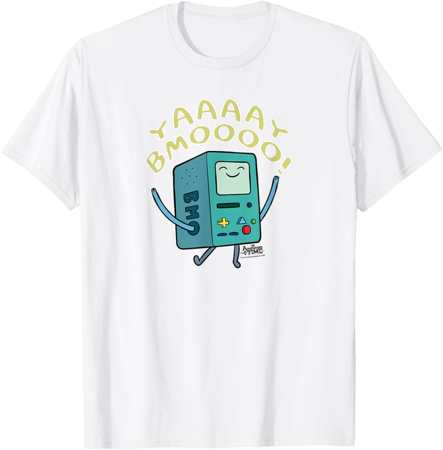 Cartoon Network Adventure Time Yay BMO Unisex-Adults T-Shirt, White, Small, Short Sleeve, Classic Fit