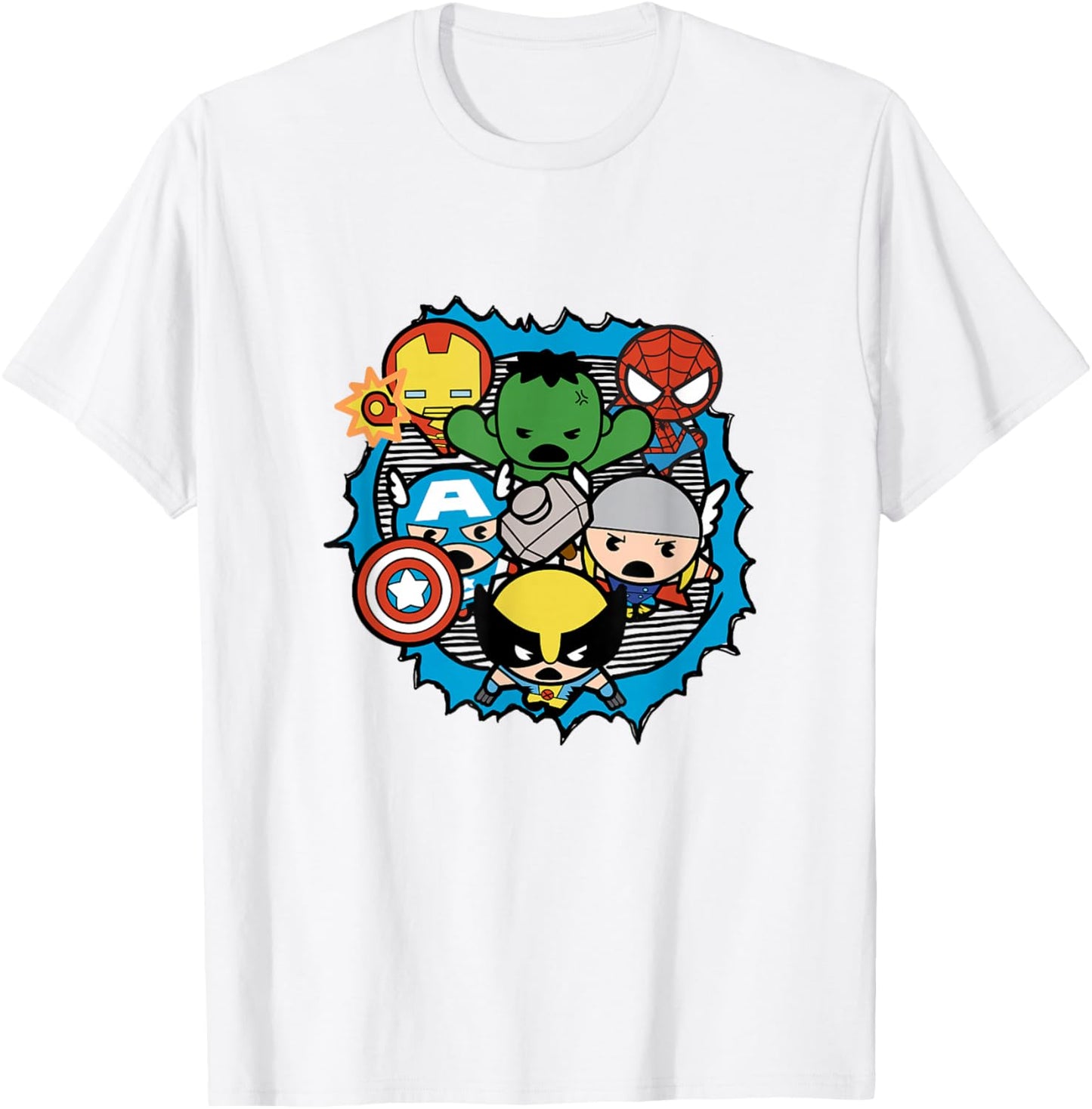 Marvel Kawaii Chibi Avengers Crashing Through Wall Poster