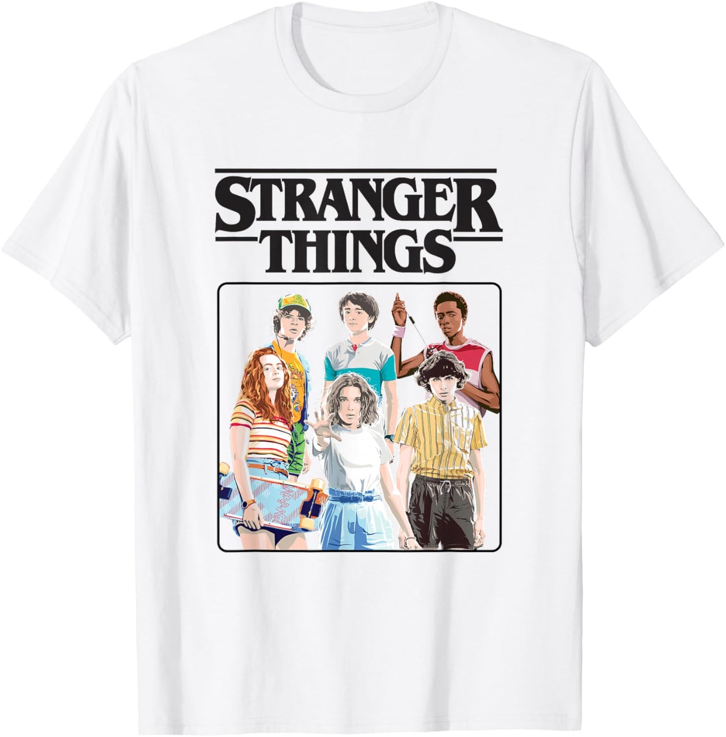 Stranger Things Vintage Eighties Retro Group Shot Title Logo