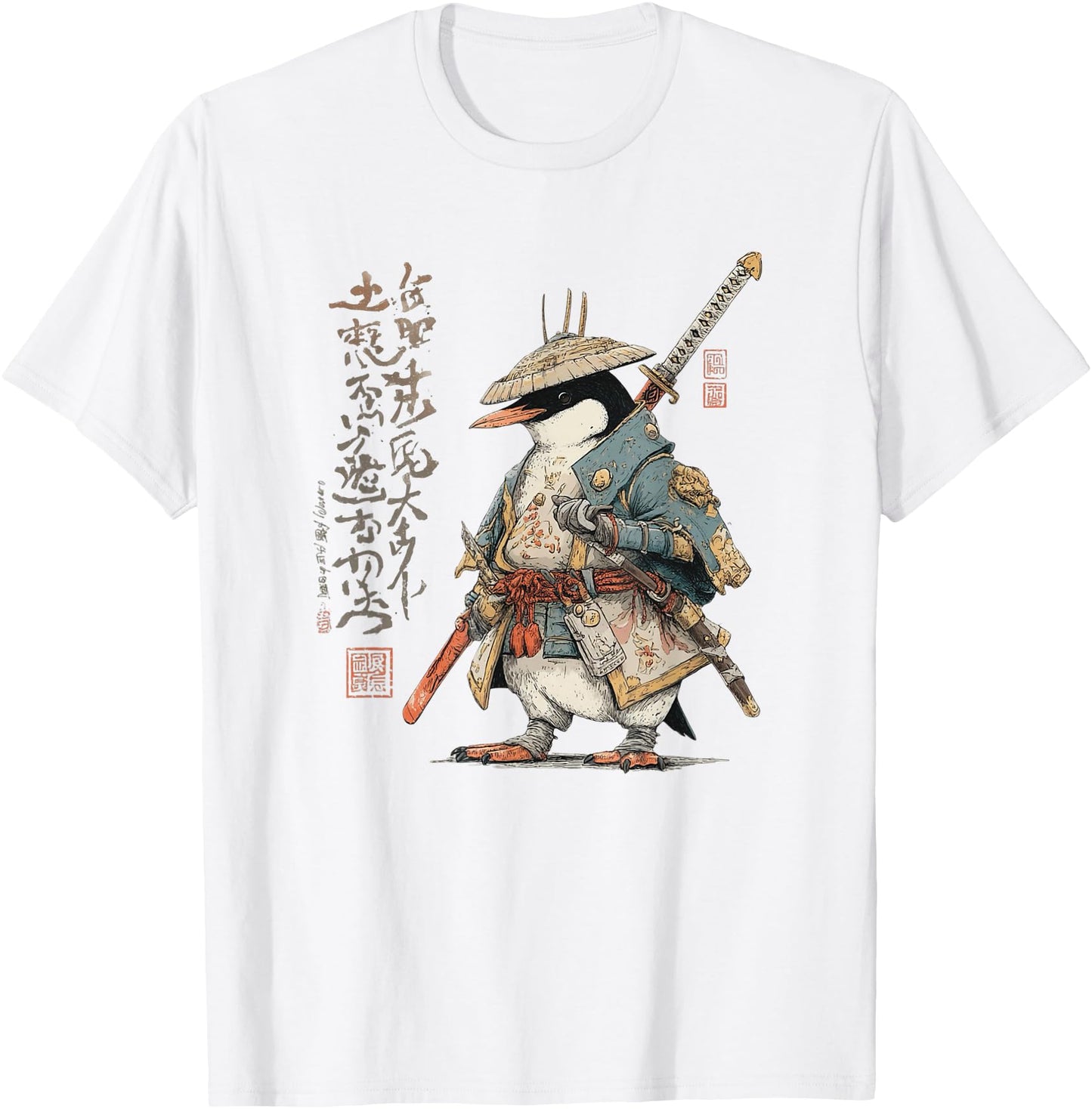 Japanese Woodblock Art Penguin Samurai Animal
