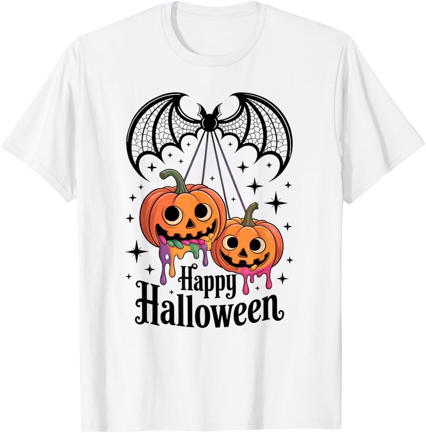Cherries Pumpkin Halloween Retro Spooky Season Lace Bat T-Shirt