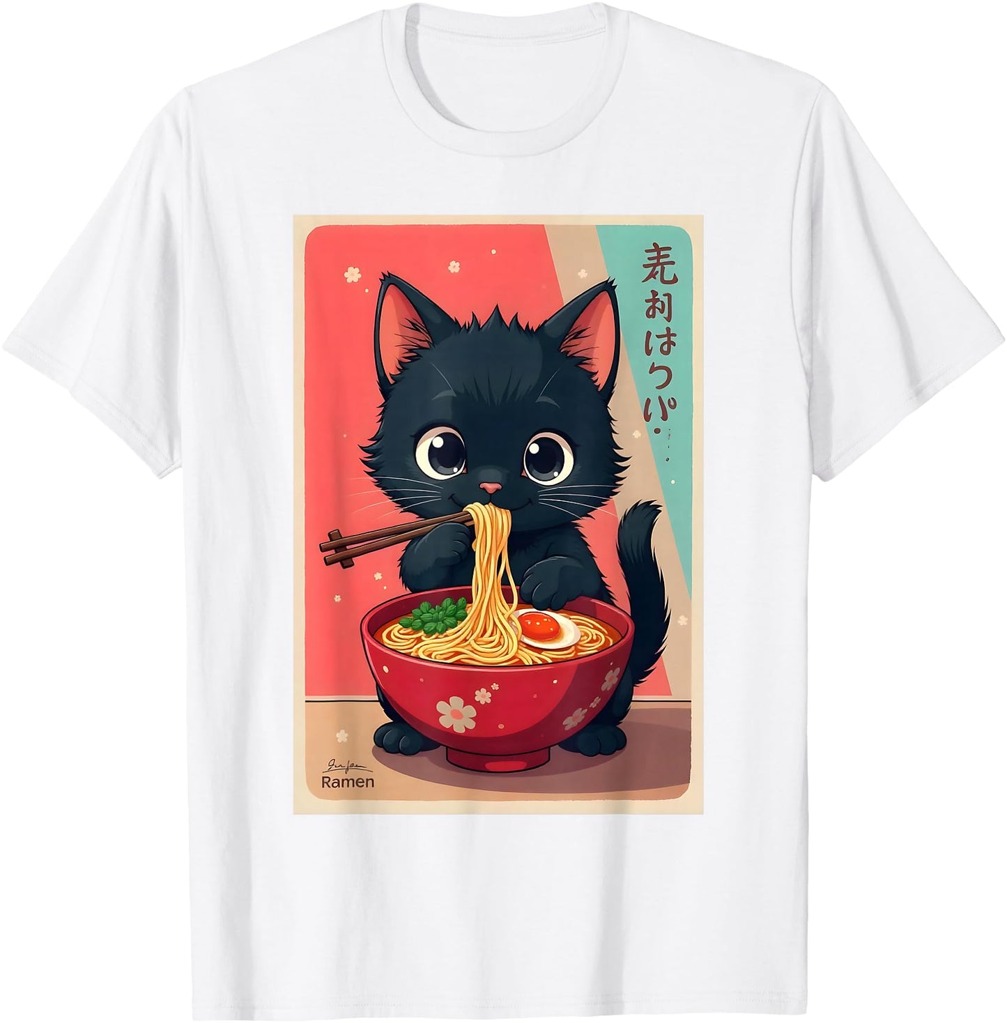 Kitten Eating Japanese Noodles Anime Manga Baby Cat Ramen