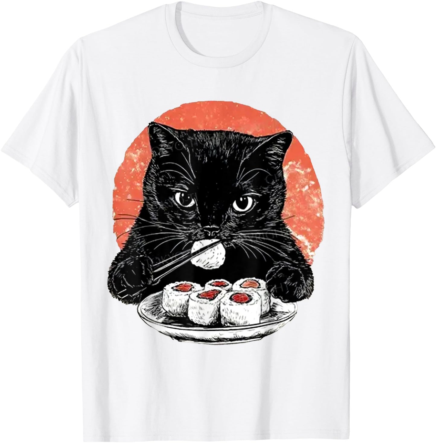 Cat Eating Delicious Sushi Vintage Retro Design Japanese