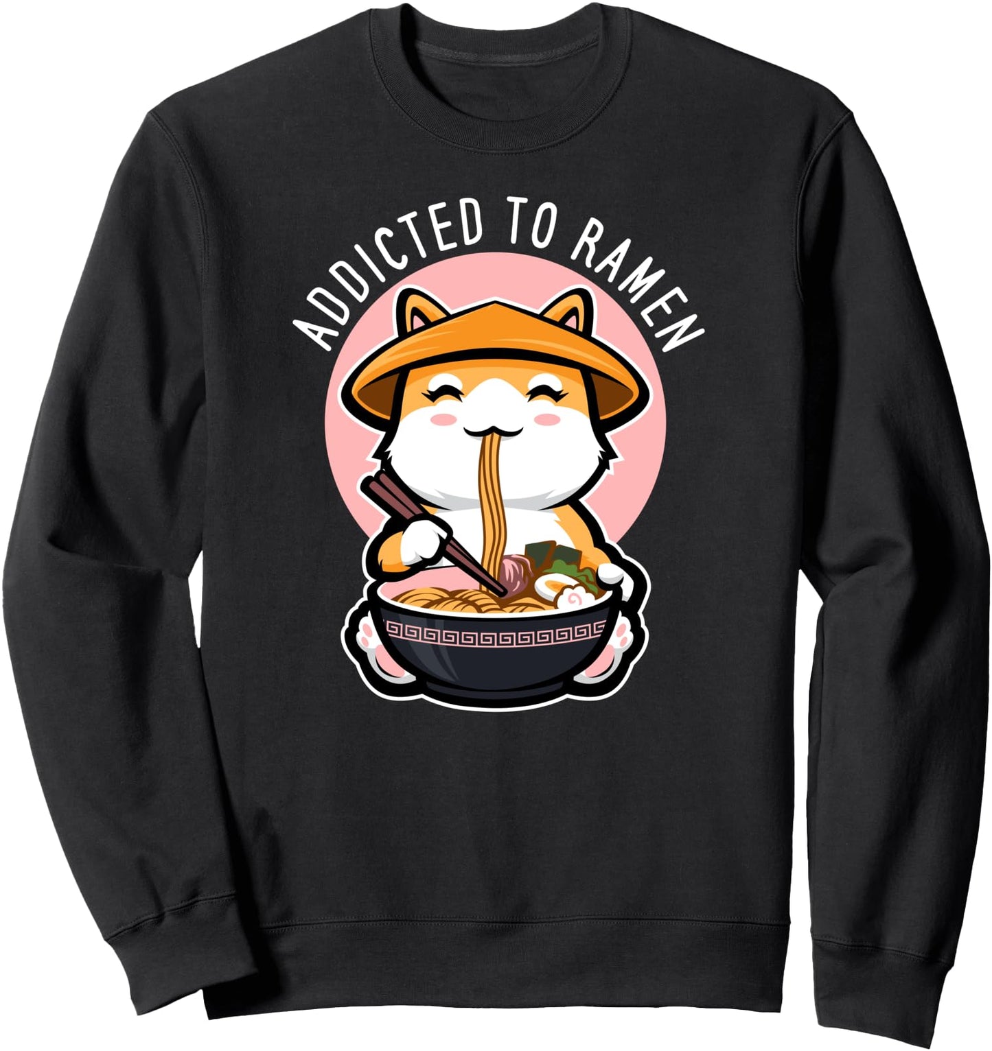 Addicted To Ramen Cat Sweatshirt, Cute Kawaii Japanese Anime Sweatshirt
