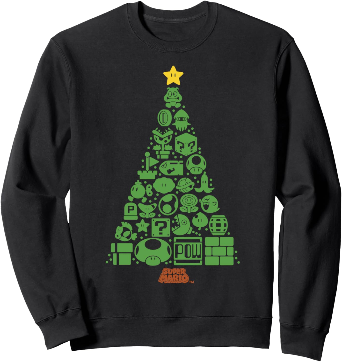 Super Mario Item Characters Christmas Tree Graphic Fleece Sweatshirt