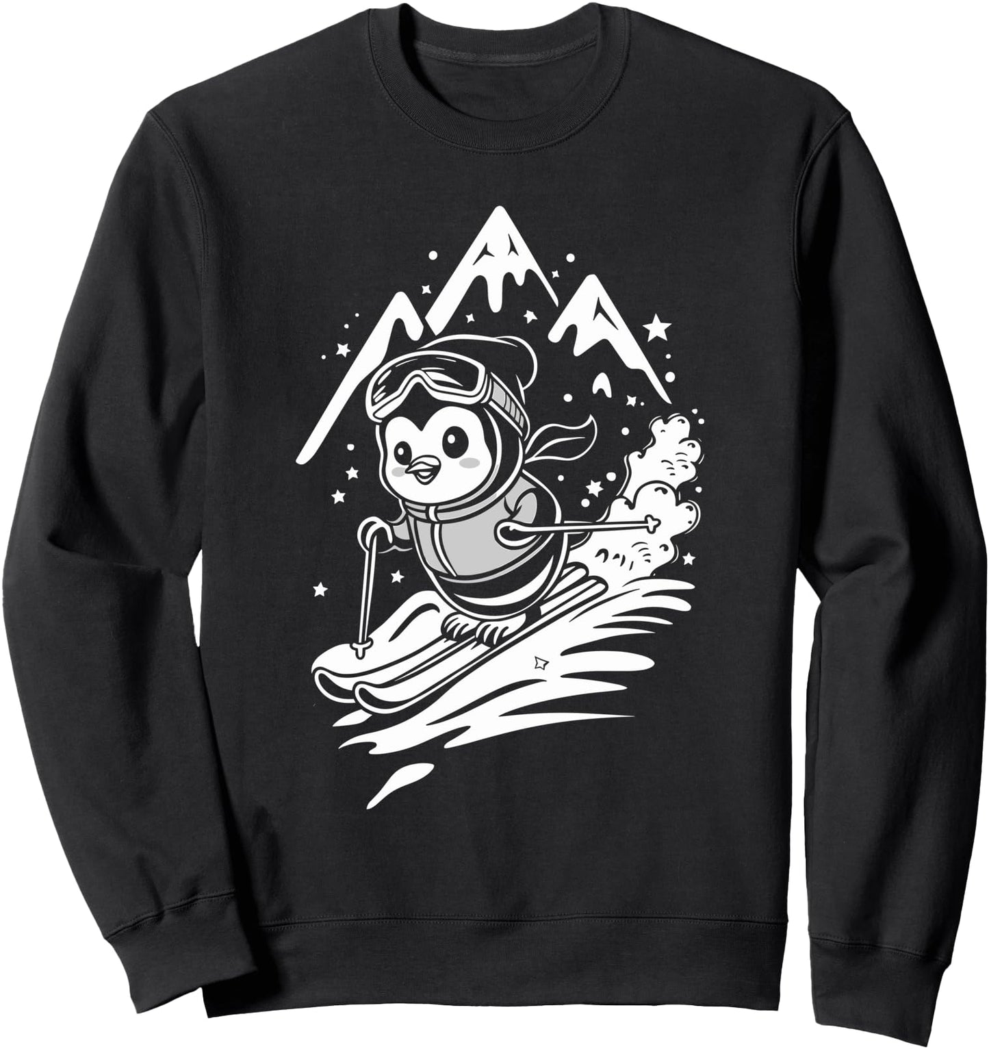 Penguin Skiing In Snowy Mountains Cute Penguin Ski Sweatshirt